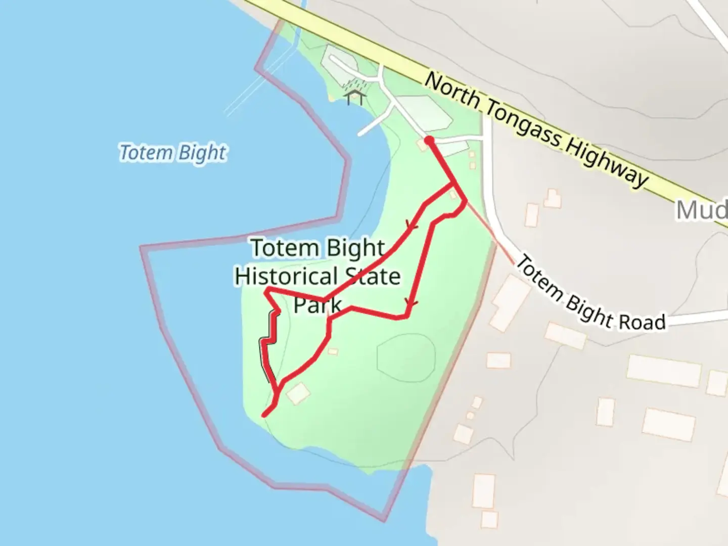 An image depicting the trail Totem Bight Historical State Park Loop and its surrounding area.