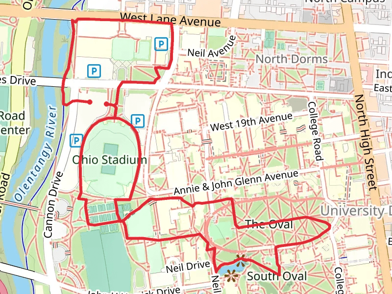 The Long Walk, The Oval and Olentangy Trail Detour Loop
