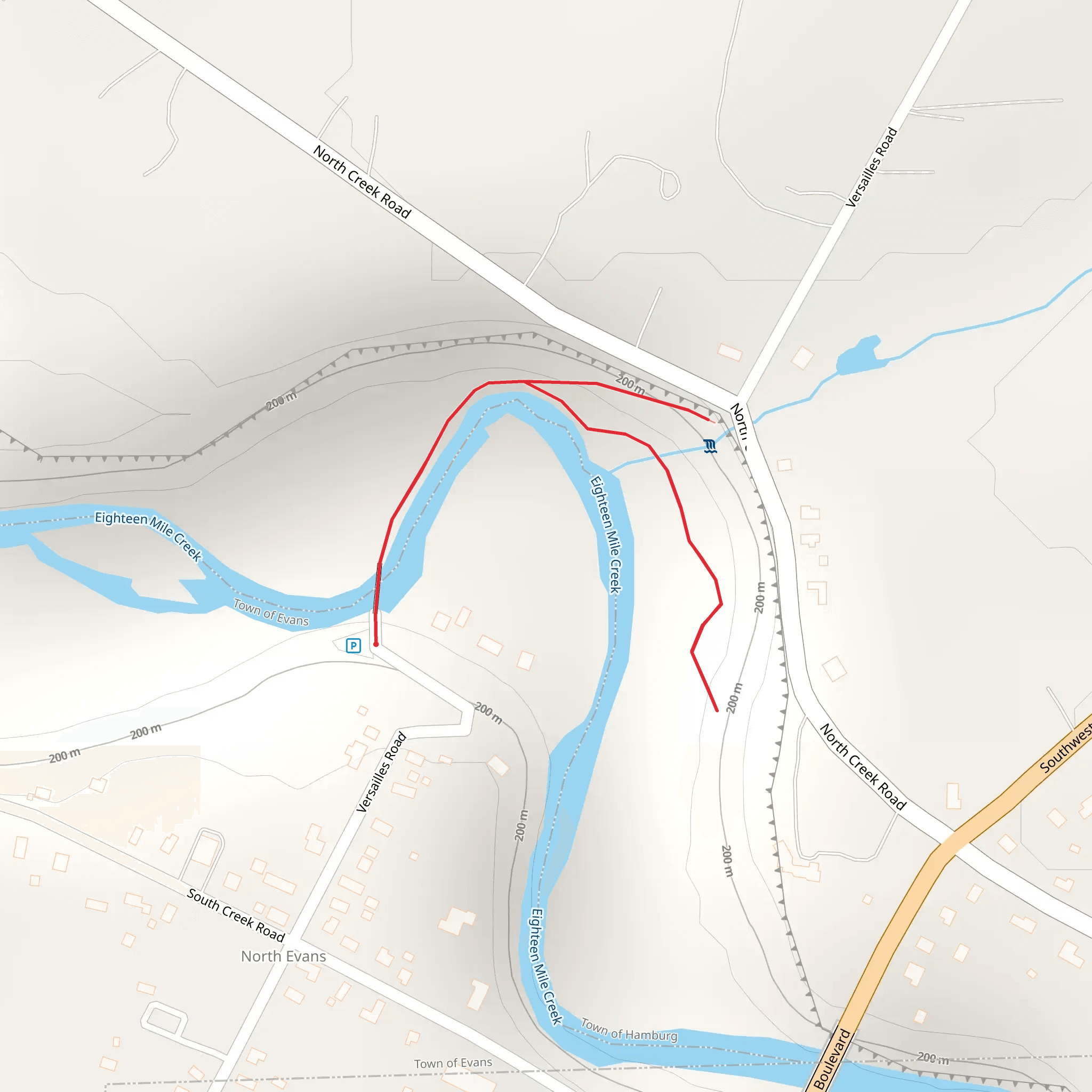 Eighteen Mile Creek Trail from Versailles Road Out and Back mobile static map