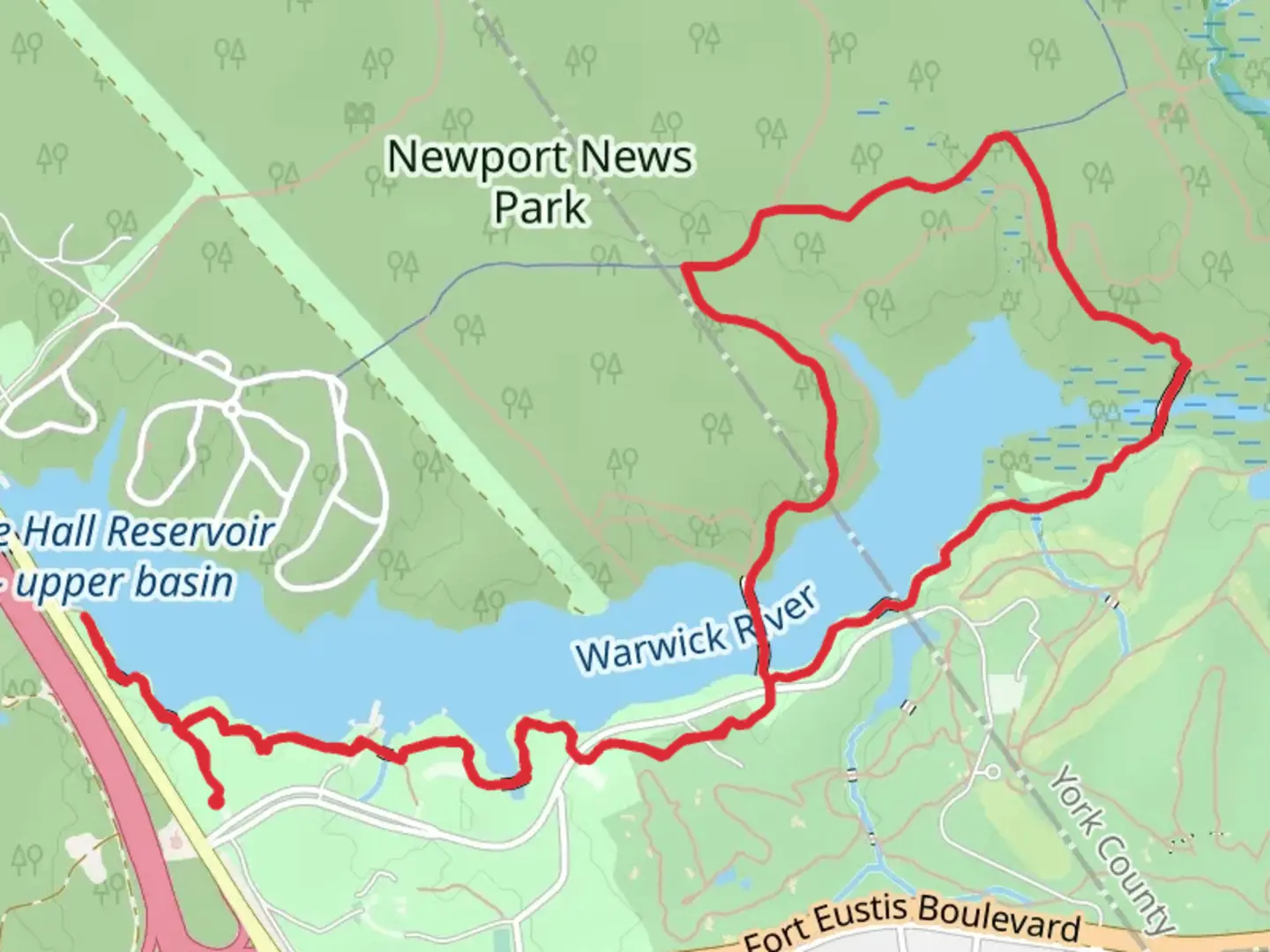 An image depicting the trail Lee Hall Reservoir - Upper Basin Loop and its surrounding area.