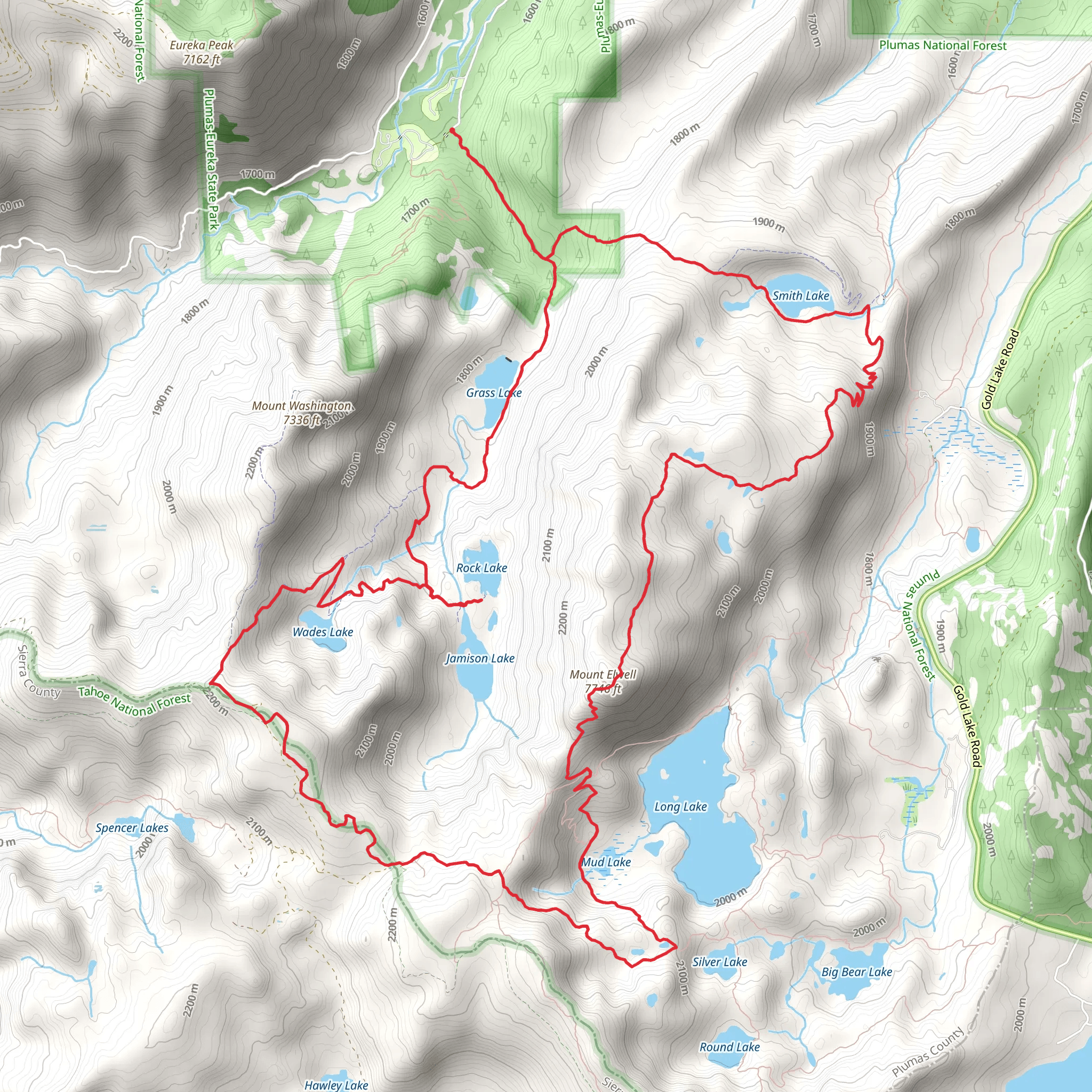 Jamison Creek, Smith Lake, Mount Elwell and Pacific Crest Loop Trail mobile static map