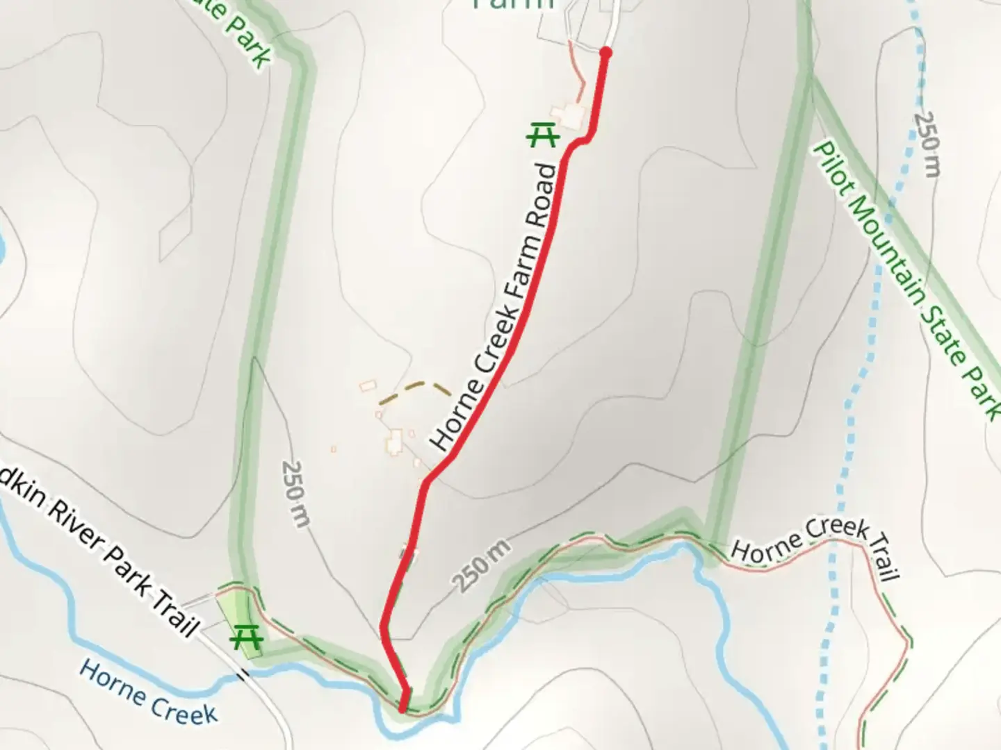 An image depicting the trail Horne Creek Farm Road and its surrounding area.
