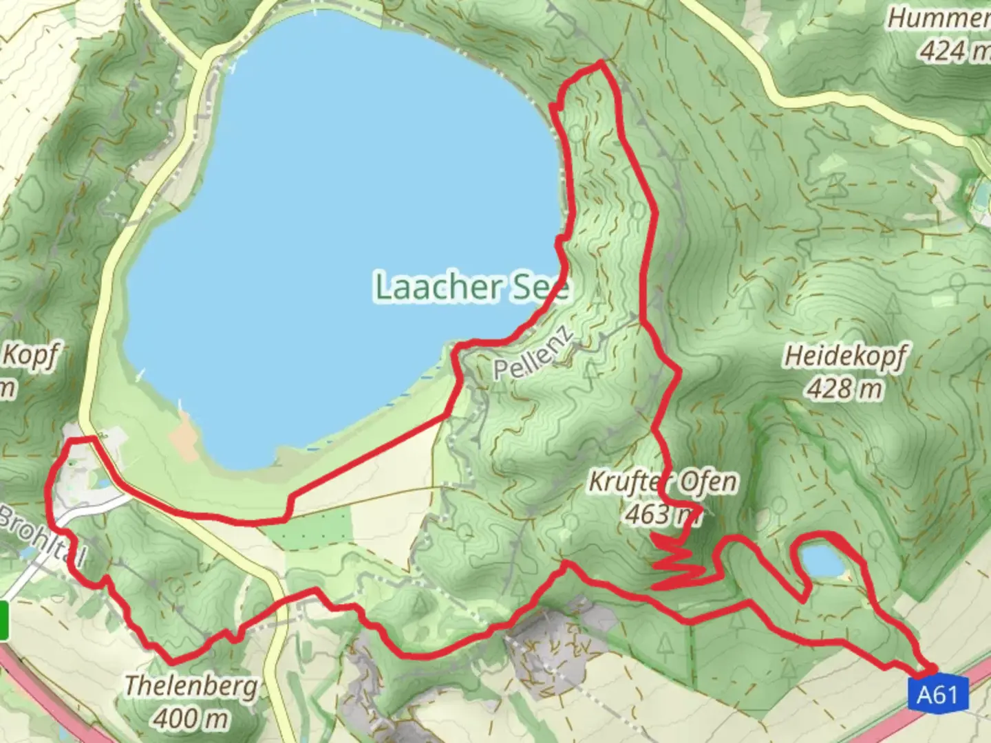 An image depicting the trail Krufter Waldsee and Laacher See Loop and its surrounding area.