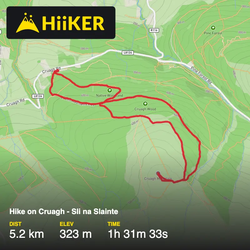 A map preview of the recording Hike on Cruagh - Sli na Slainte.