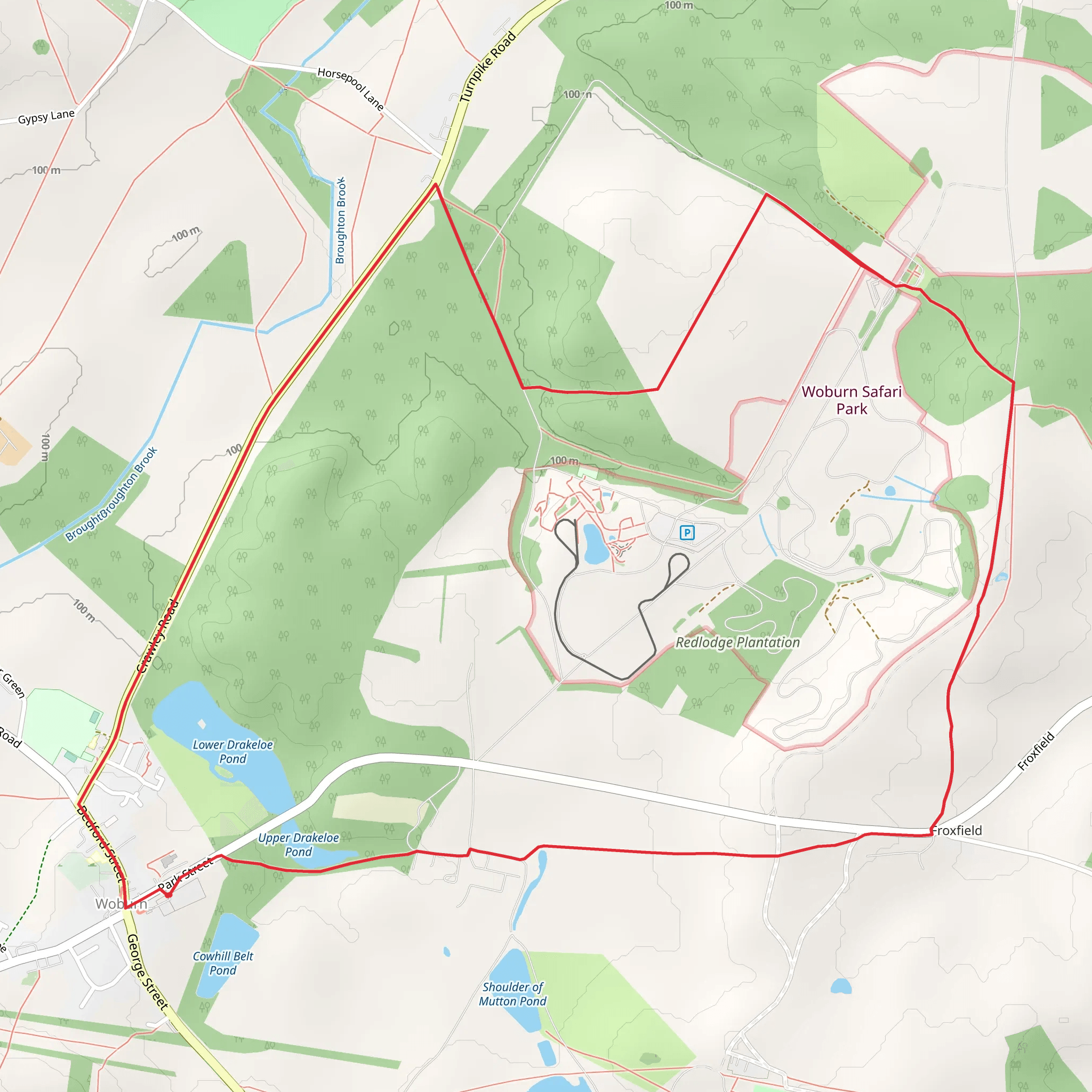 Drakeloe Pond and Woburn Abbey Deer Park Loop mobile static map