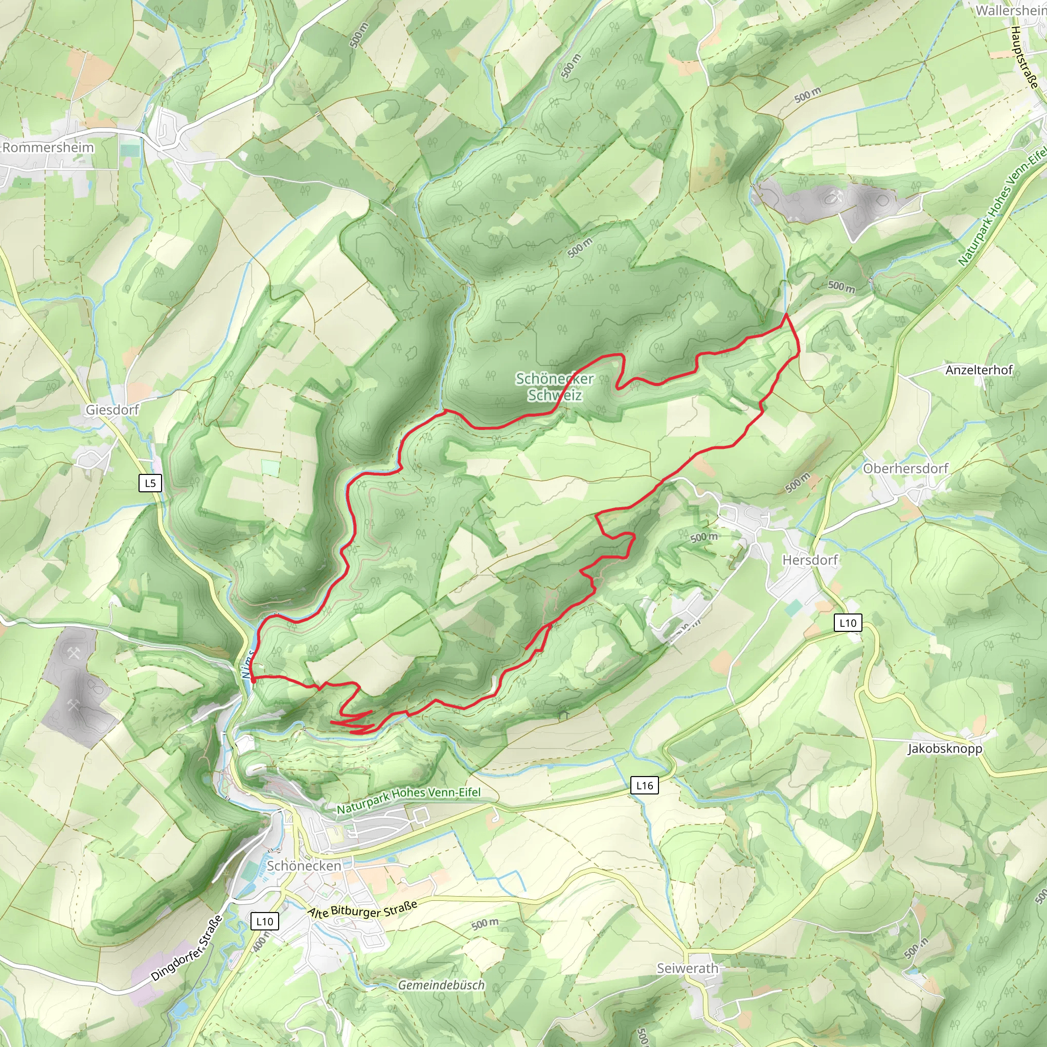 Schneifelpfad, Pruemer Land Tour Route and Willibrordusweg Loop mobile static map