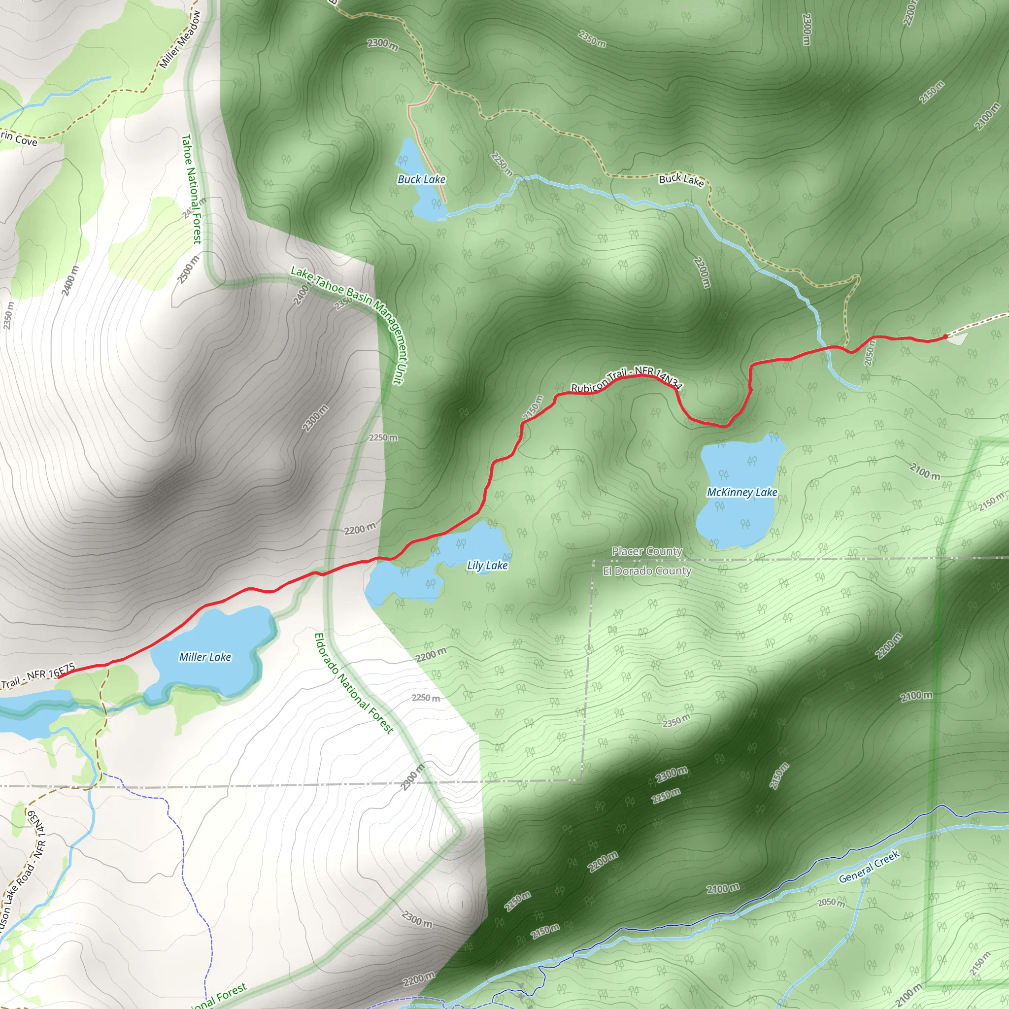 Miller Lake and Lily Lake via Rubicon Trail mobile static map