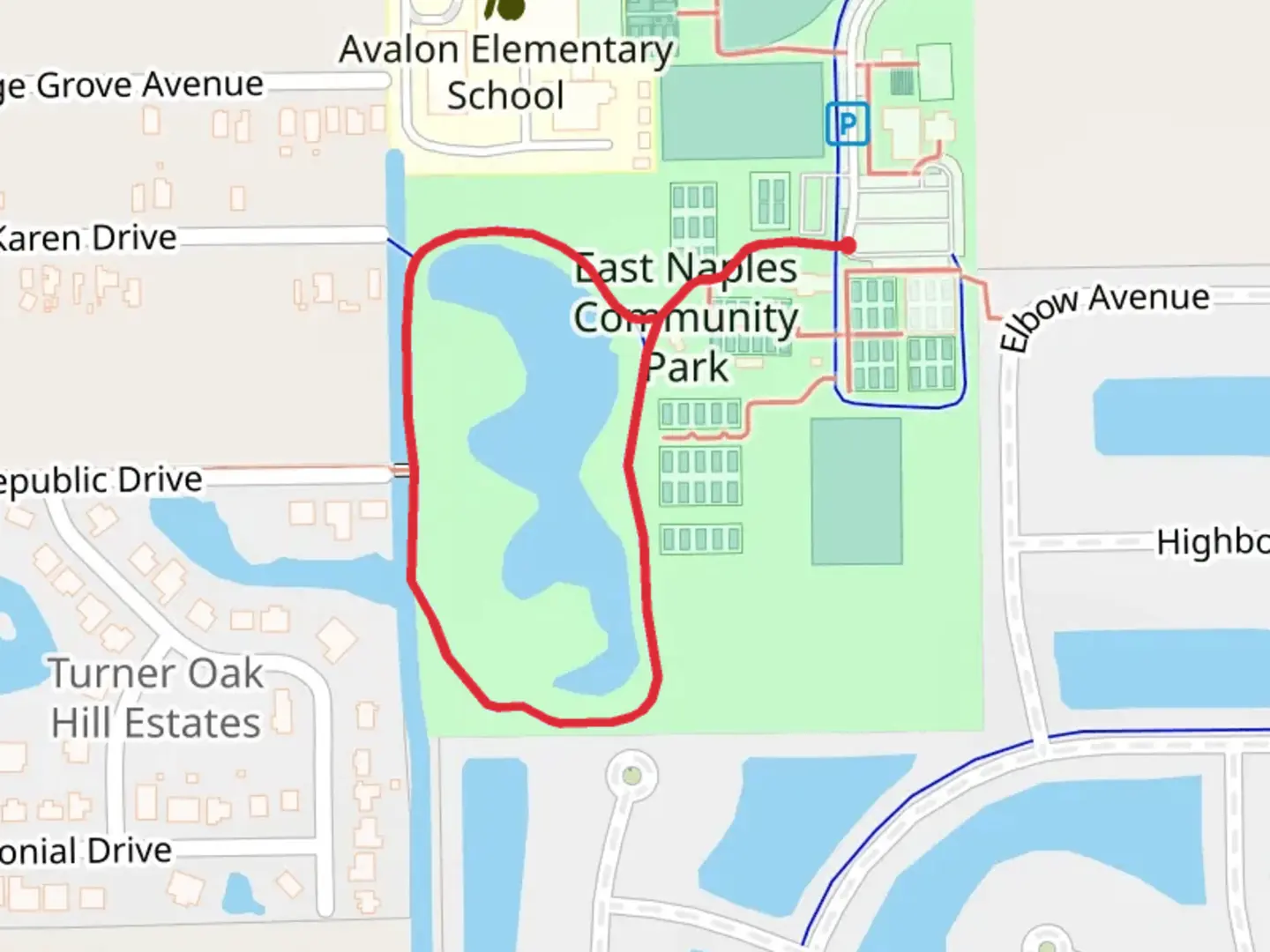 An image depicting the trail East Naples Community Park Loop and its surrounding area.