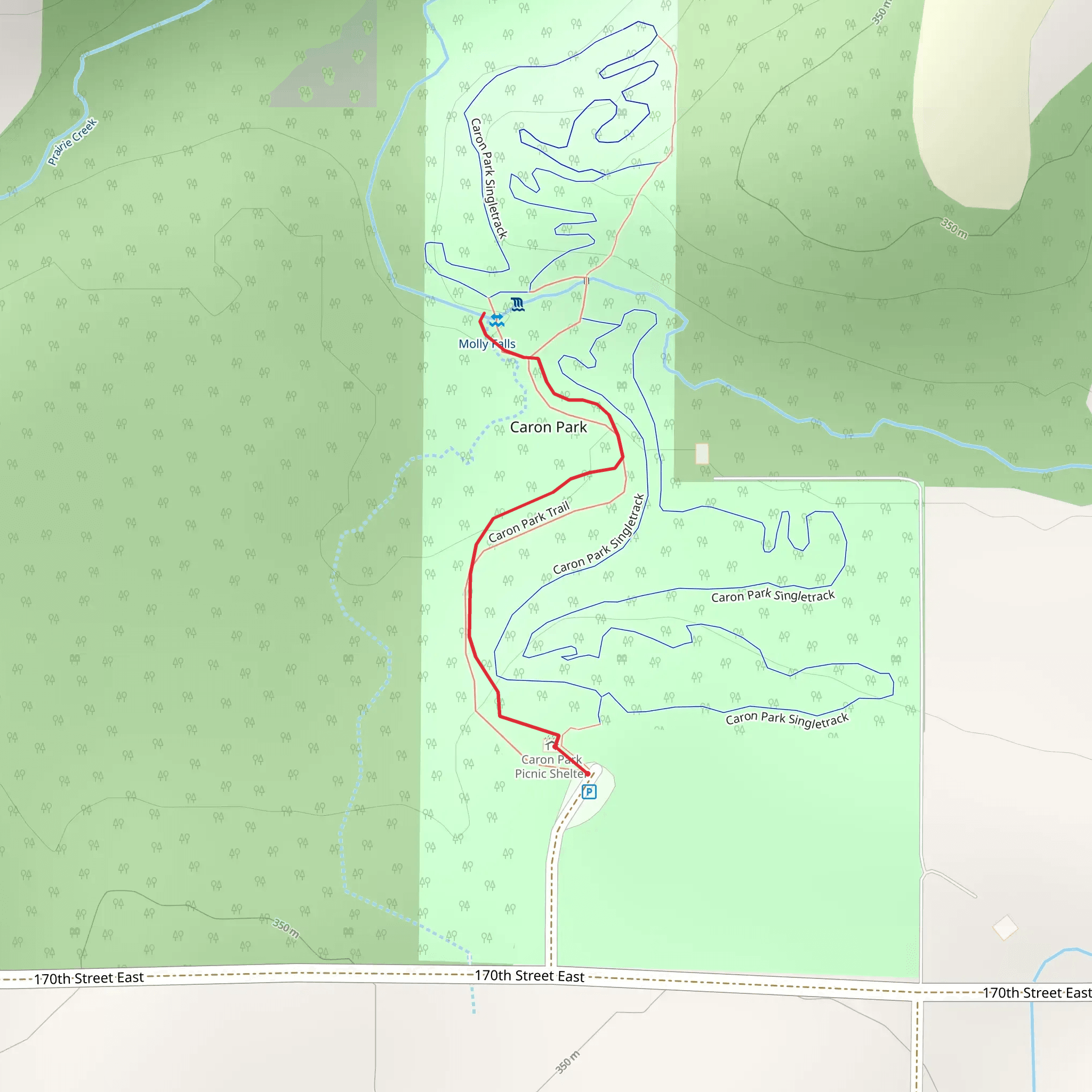 Caron Park Trail Out and Back mobile static map