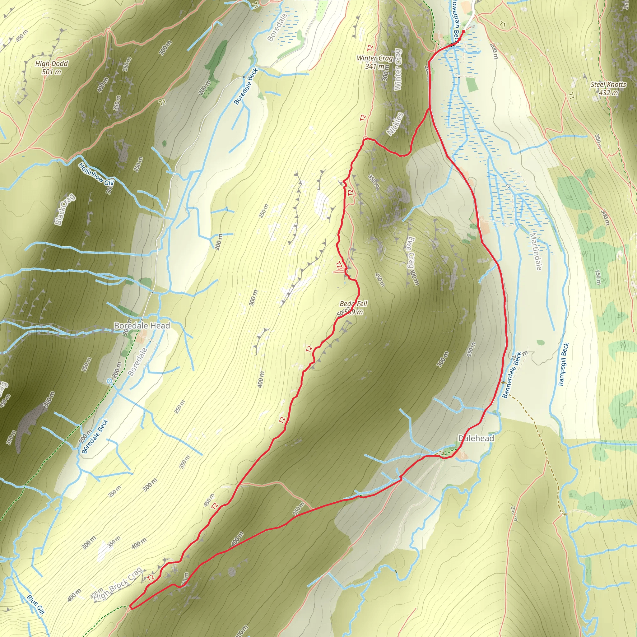 Alan Crag, Beda Head and Bedafell Knott Loop - Winter Crag mobile static map
