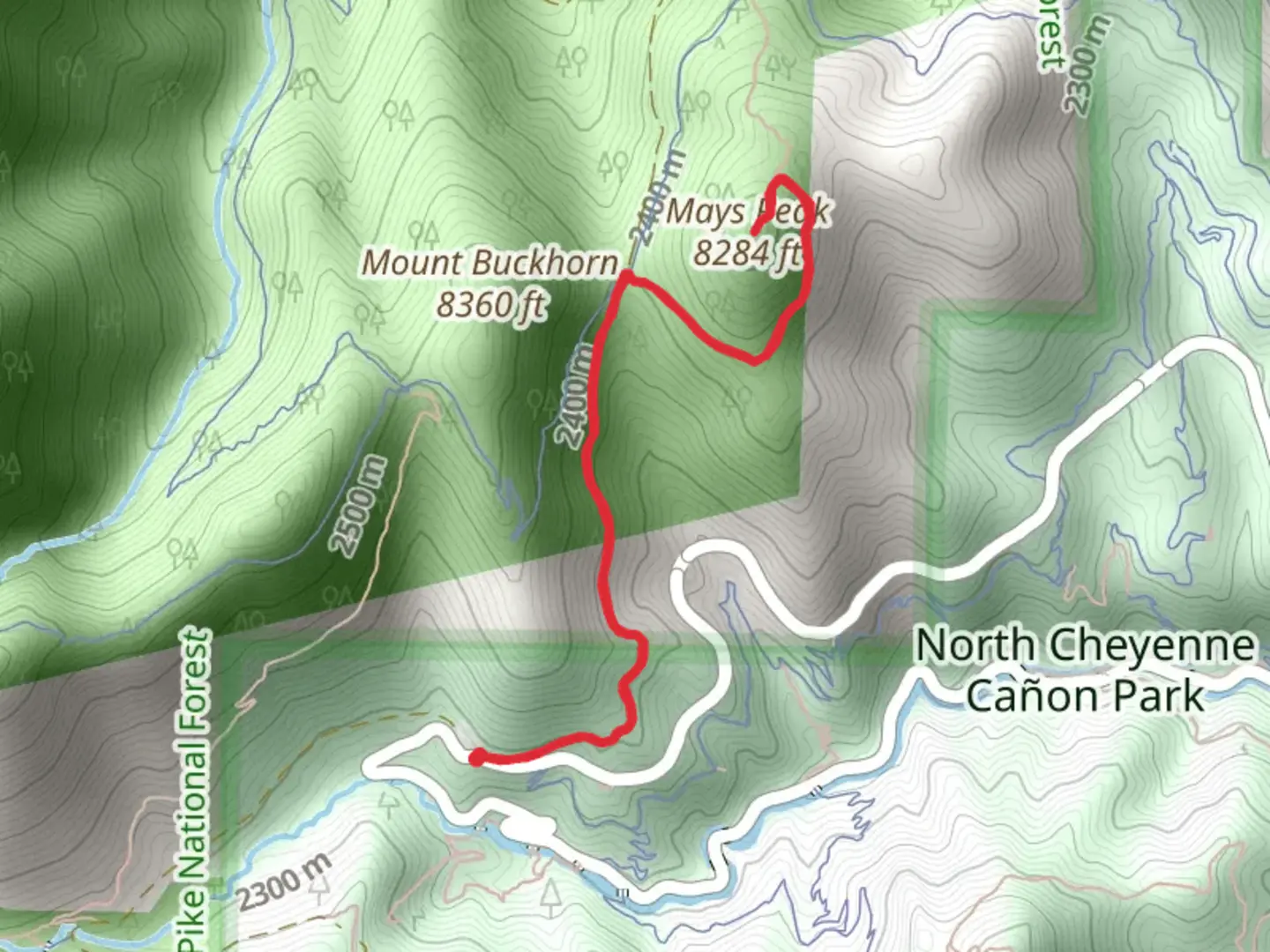 An image depicting the trail Mays Peak and its surrounding area.