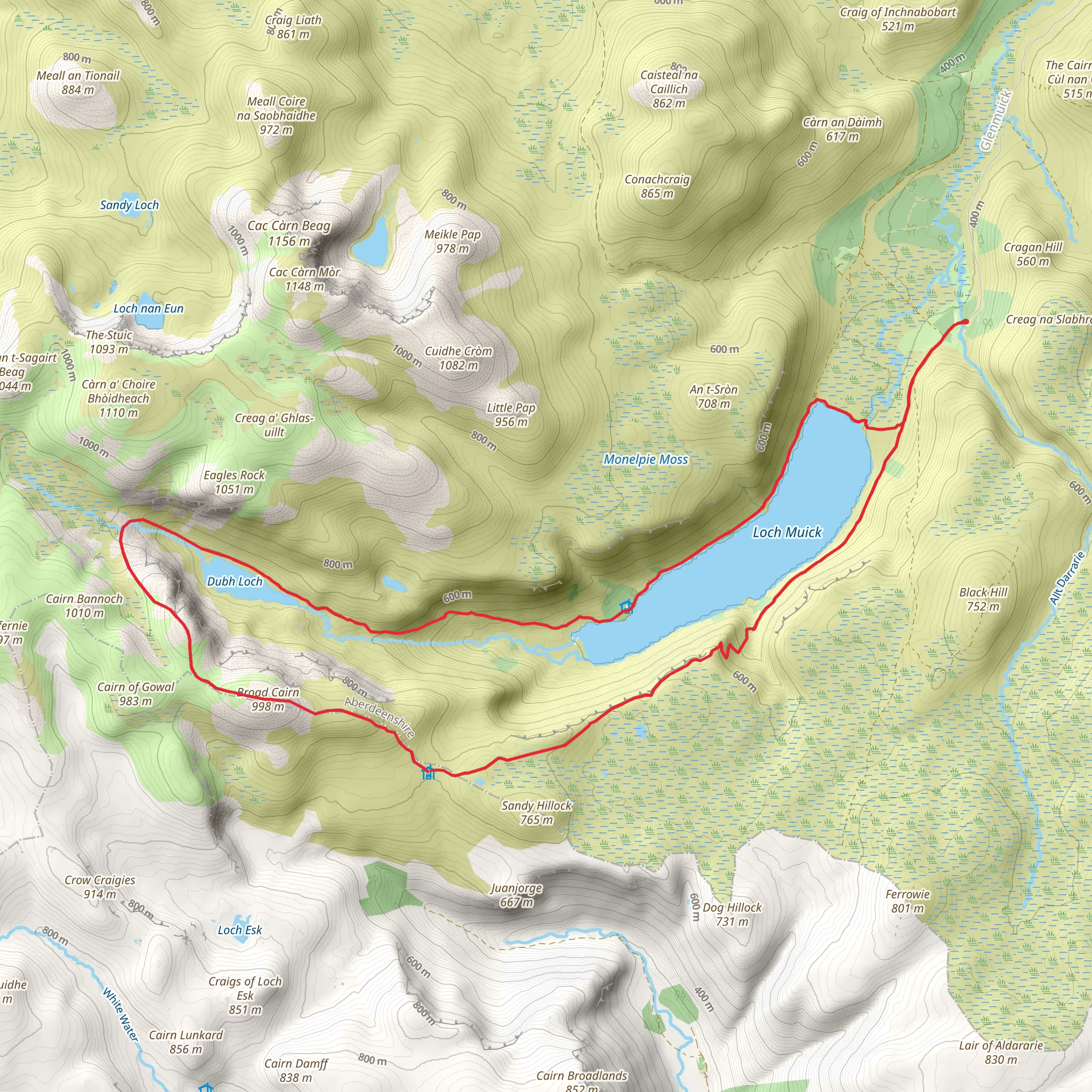 Dubh Loch and Broad Cairn Loop from Spittal of Glenmuick mobile static map