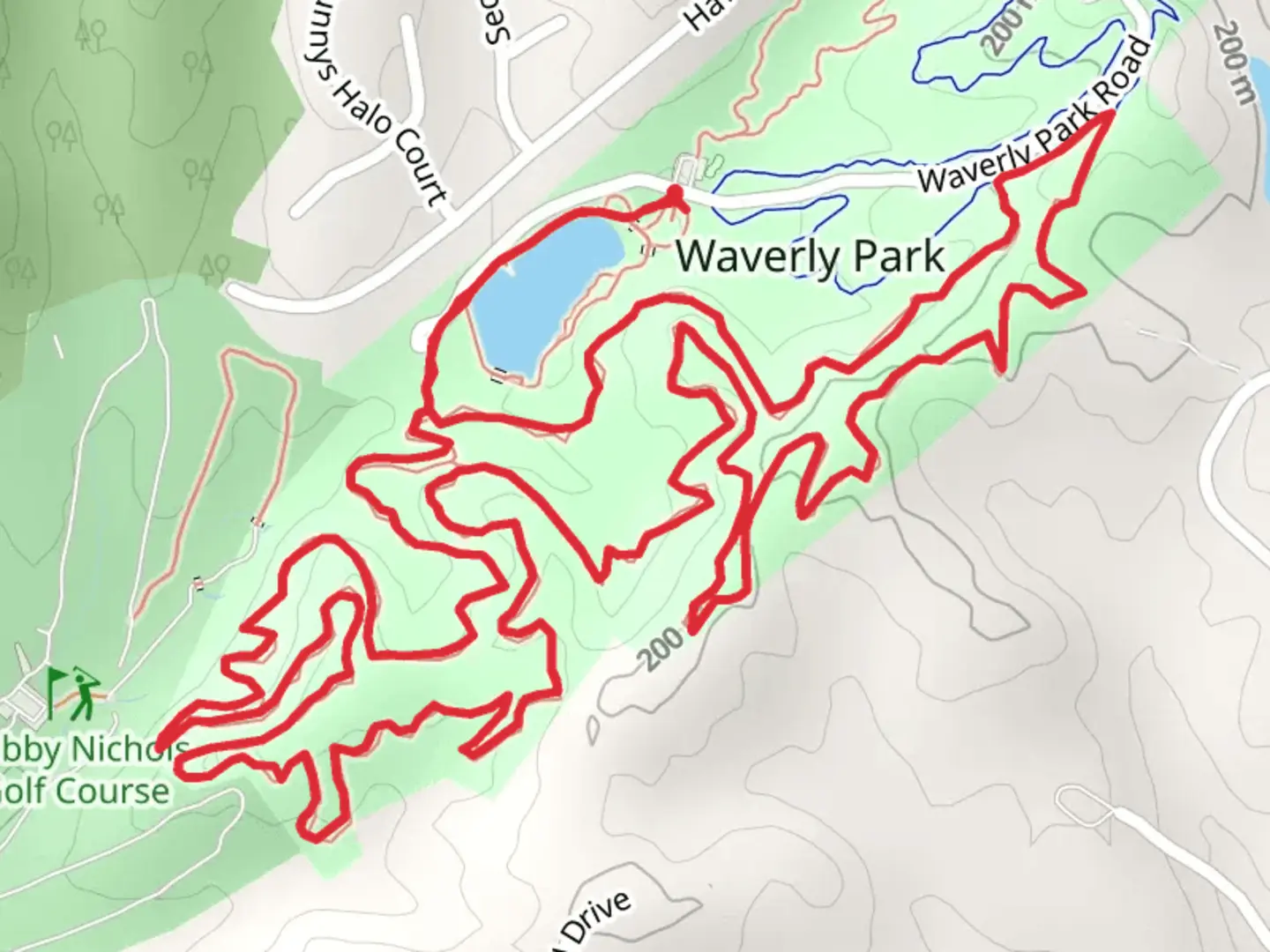 An image depicting the trail Waverly Park - Clinic Loop and its surrounding area.