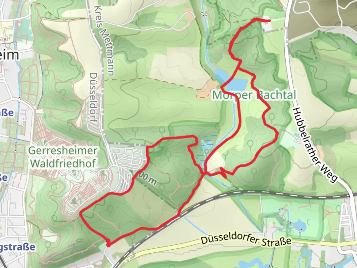 An image depicting the trail Niederberg Nord and Doppelbalken Rund um Alt-Erkrath and its surrounding area.