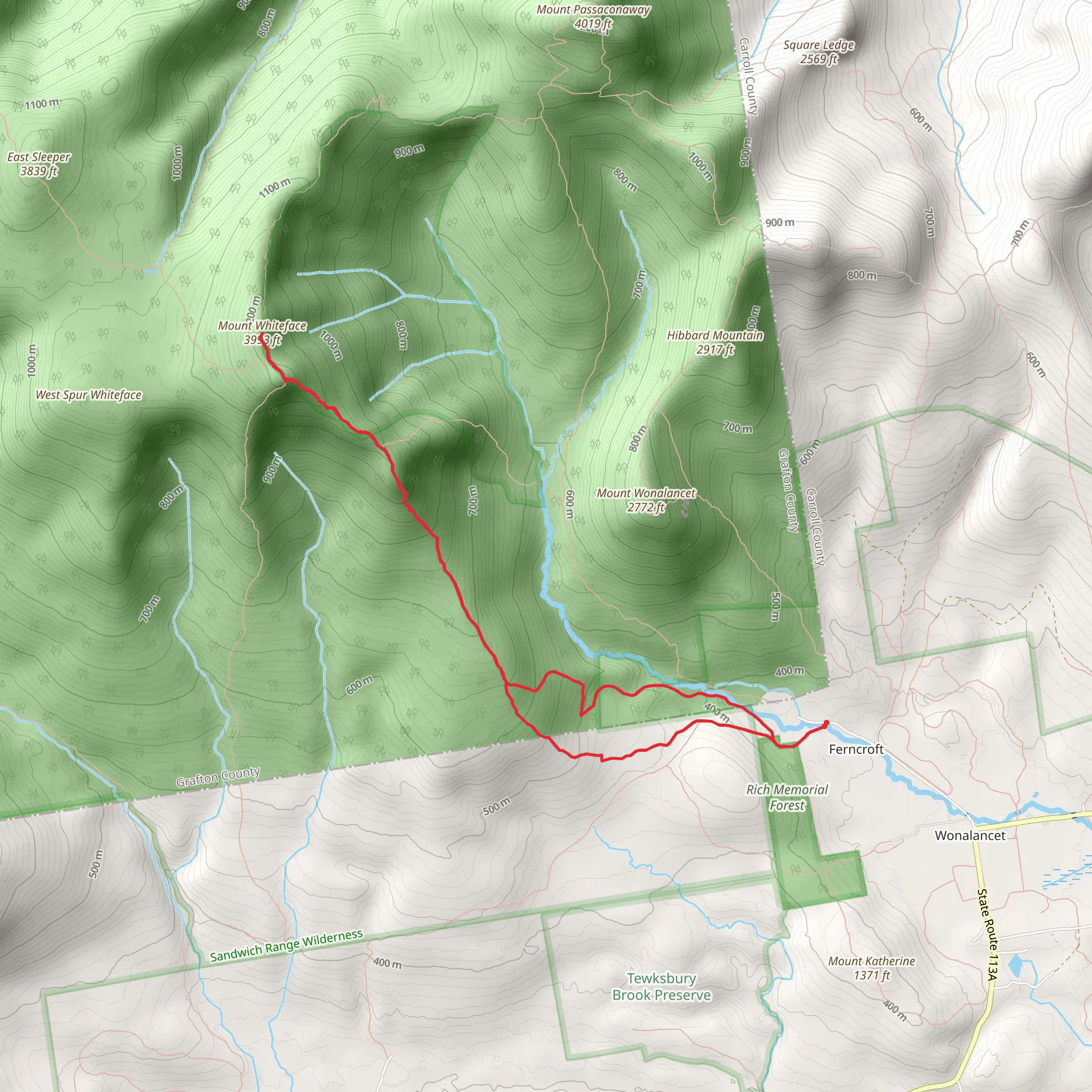 Mount Whiteface via Blueberry Ledge Trail mobile static map