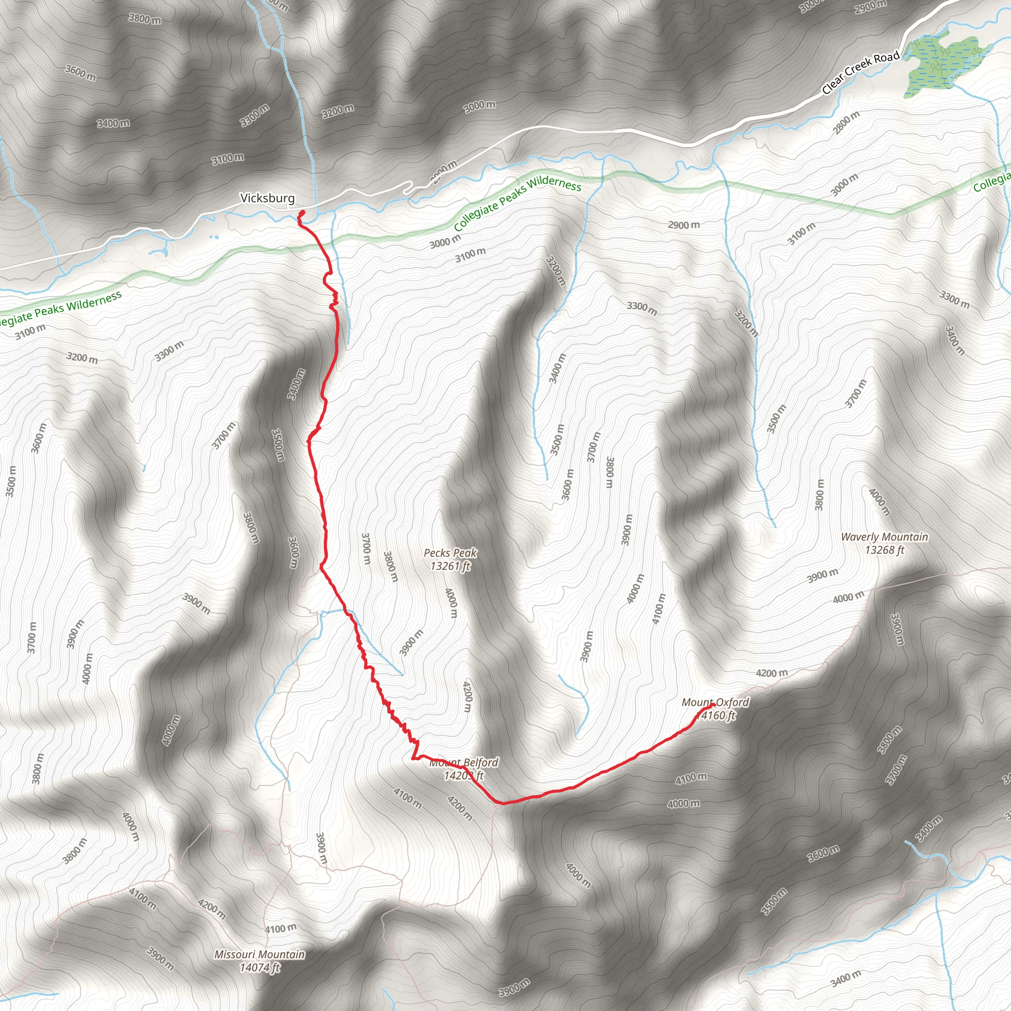 Mount Belford to Mount Oxford via Missouri Gulch Trail mobile static map