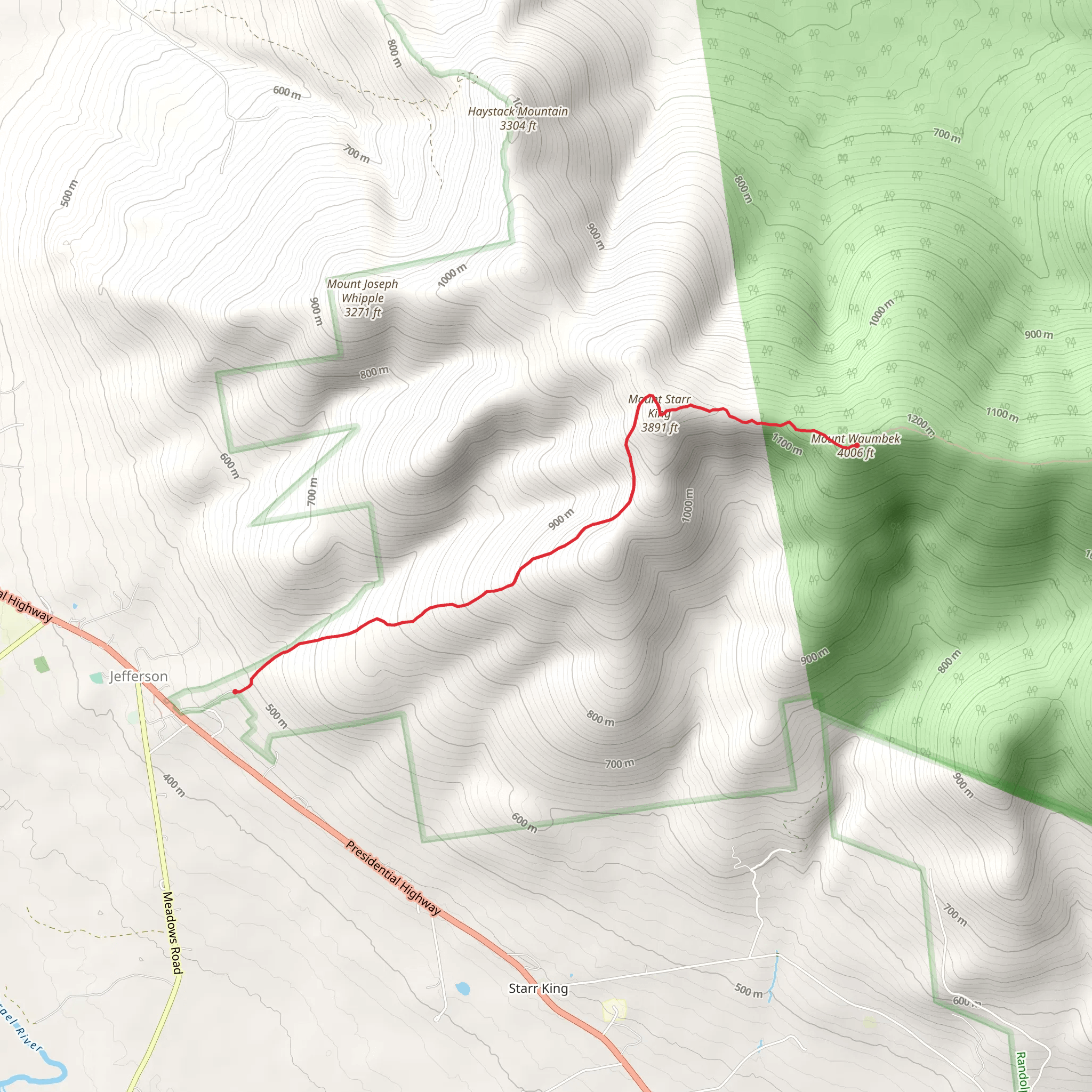 Mount Starr King and Mount Waumbek Trail mobile static map