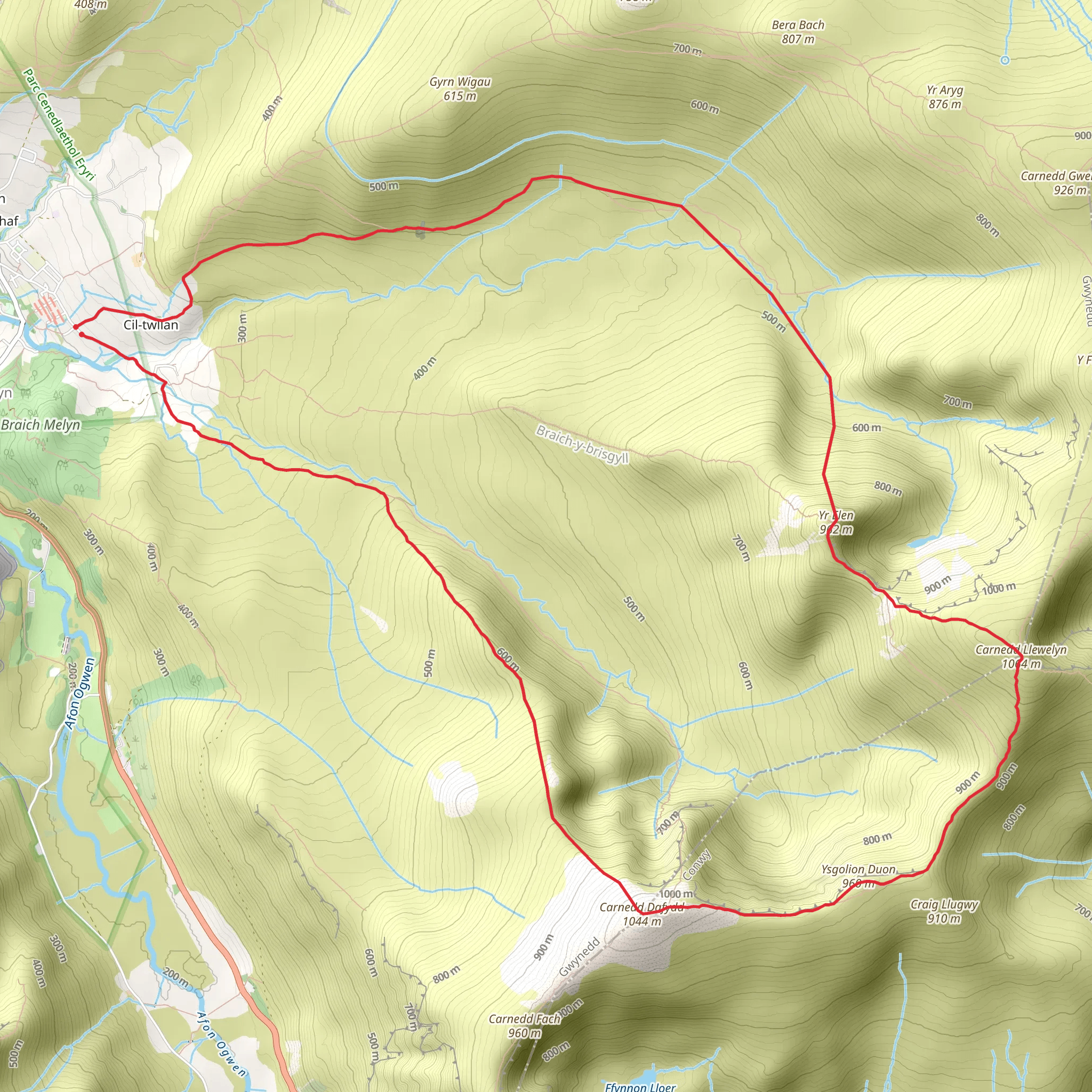 Yr Elen - Carnedd Llewellyn and Carnedd Dafydd mobile static map