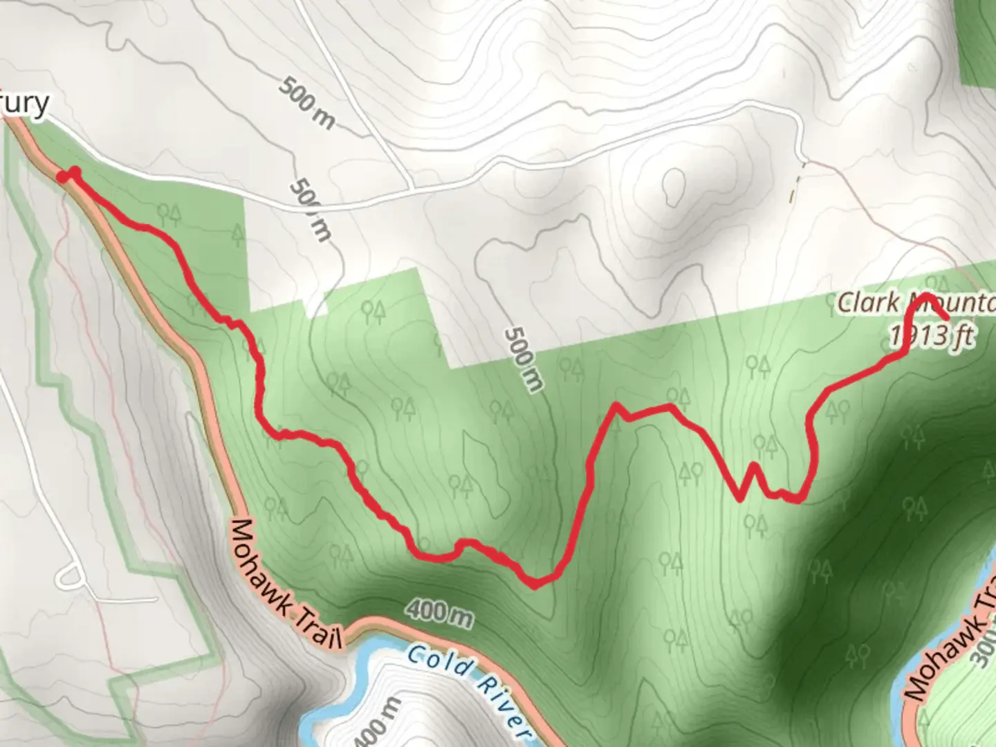 An image depicting the trail Clark Mountain via Mahican-Mohawk Trail and its surrounding area.