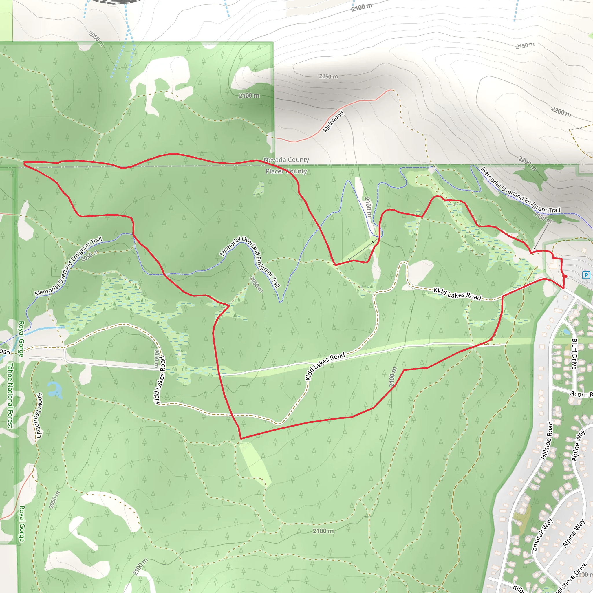 Kidd Lakes, Little Dipper and Yuba Loop mobile static map