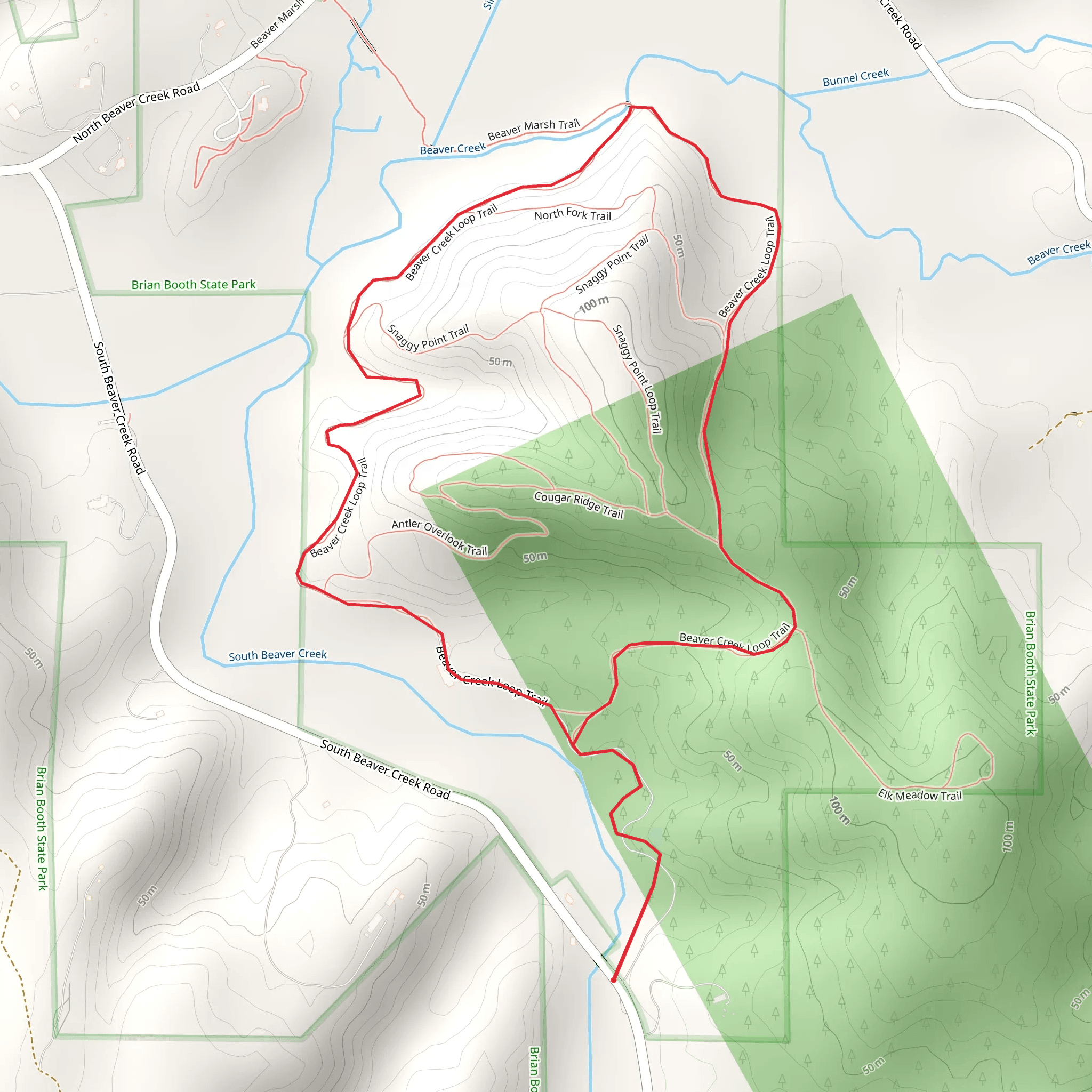 Loop along Beaver Creek mobile static map