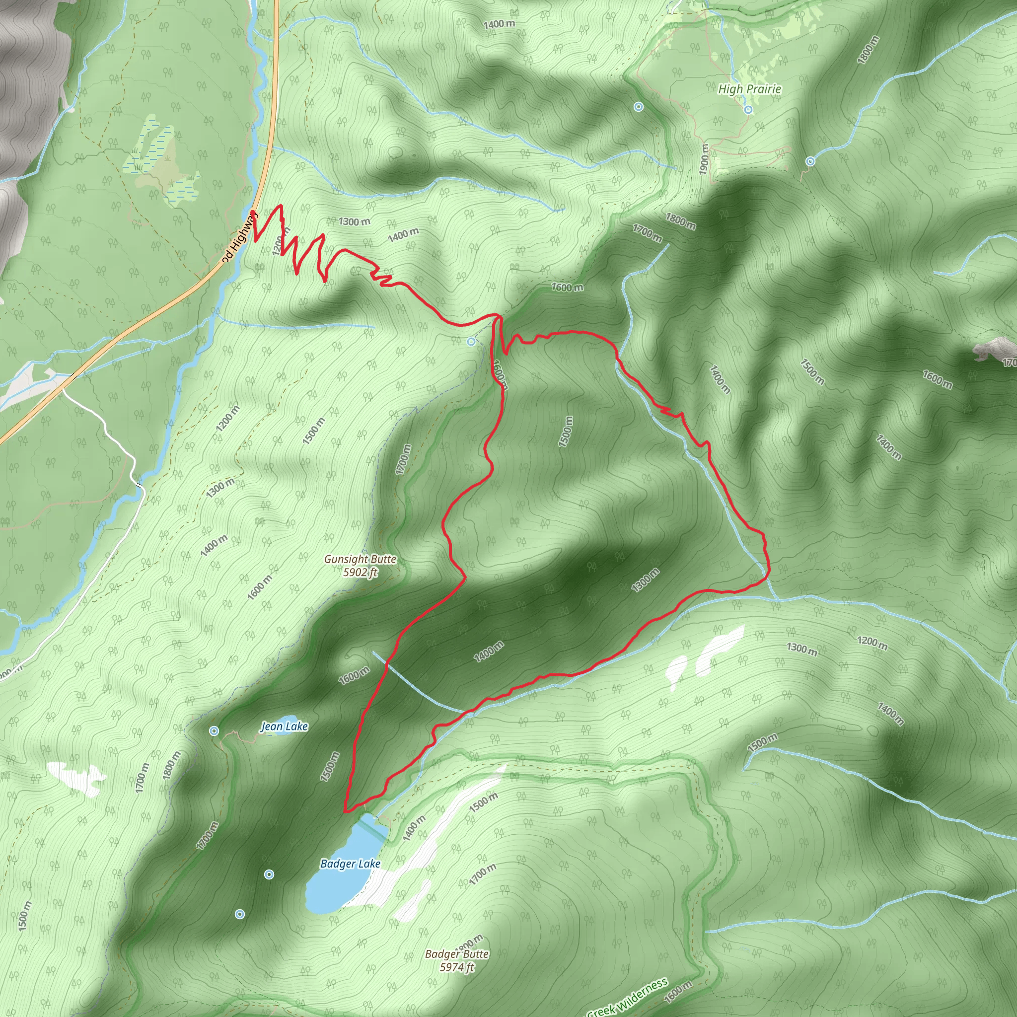 Badger Lake and Gunsight Butte Loop via Gumjuwac Trail mobile static map