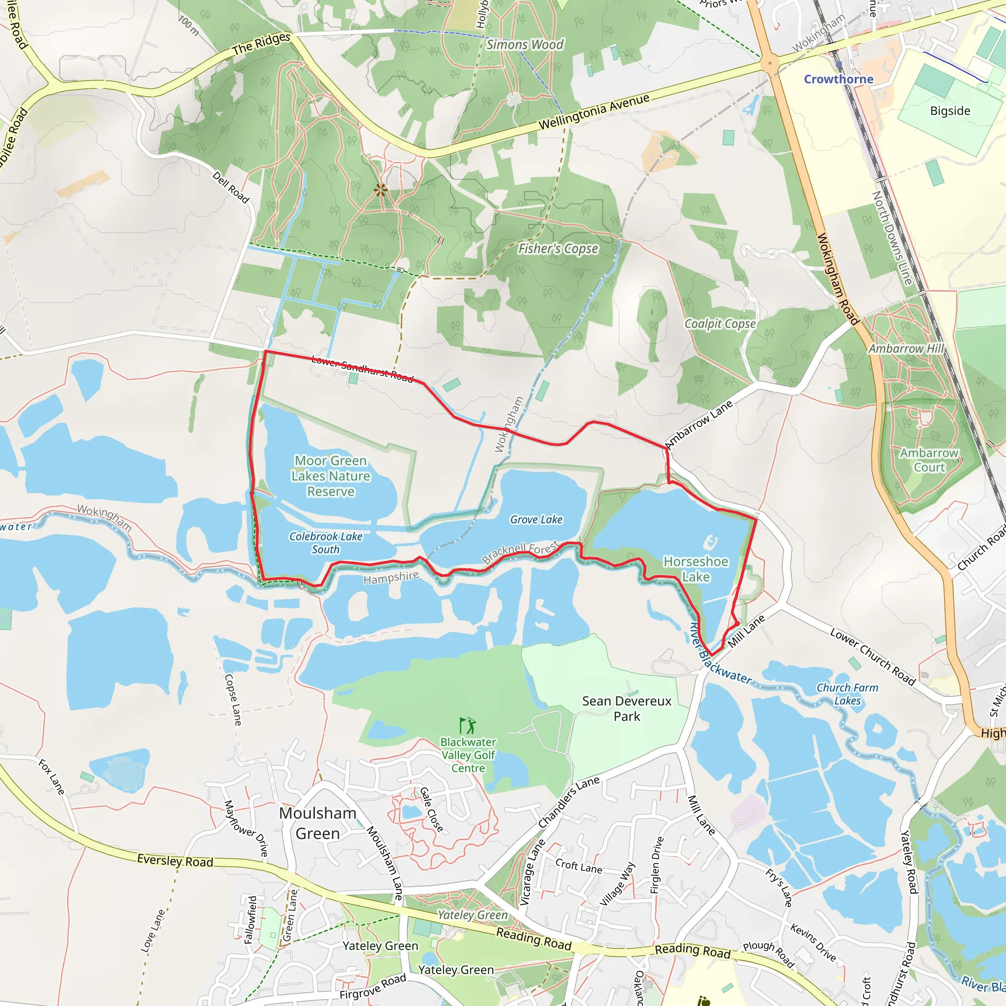 Moor Green Lakes Nature Reserve Loop mobile static map
