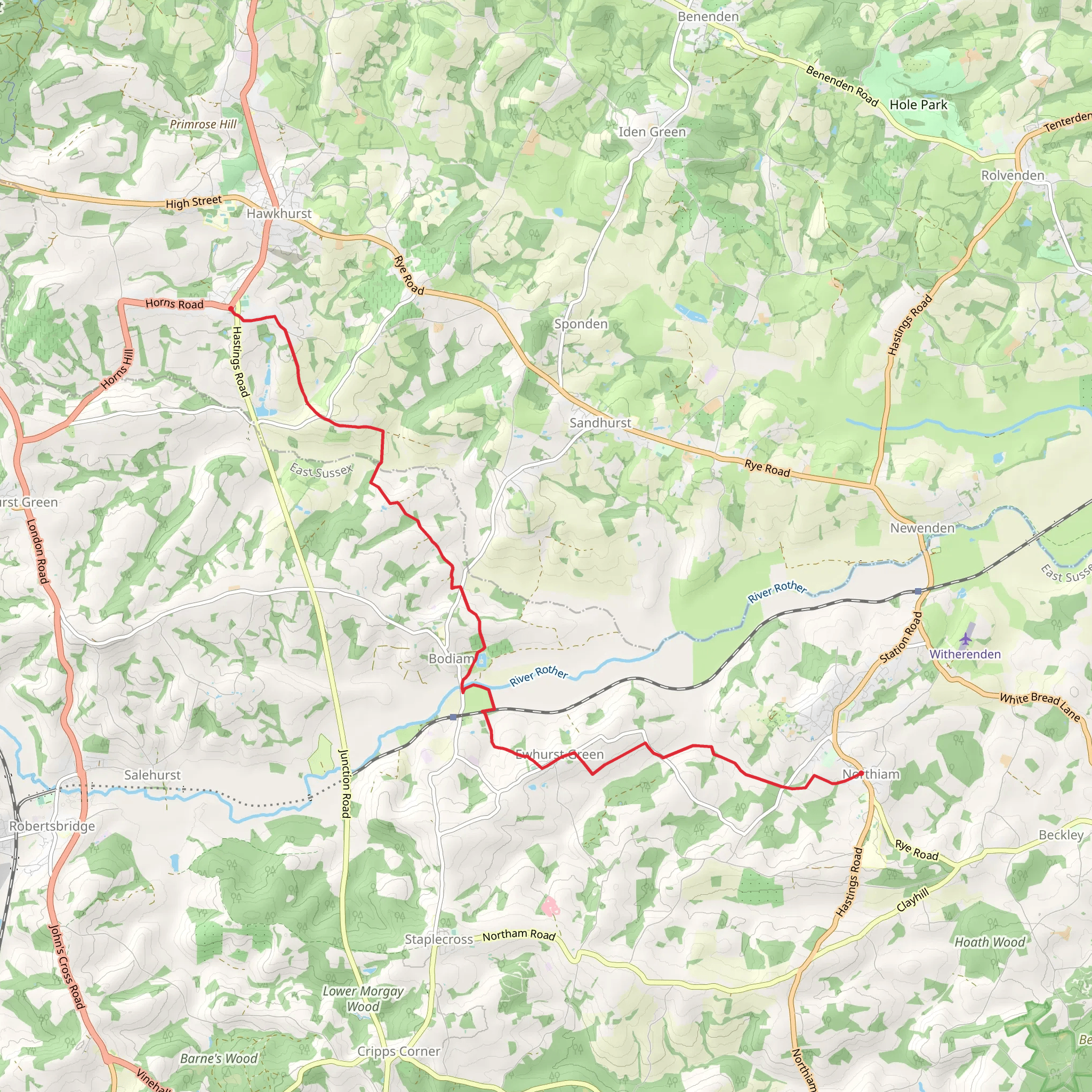 Hawkhurst to Northiam Walk mobile static map