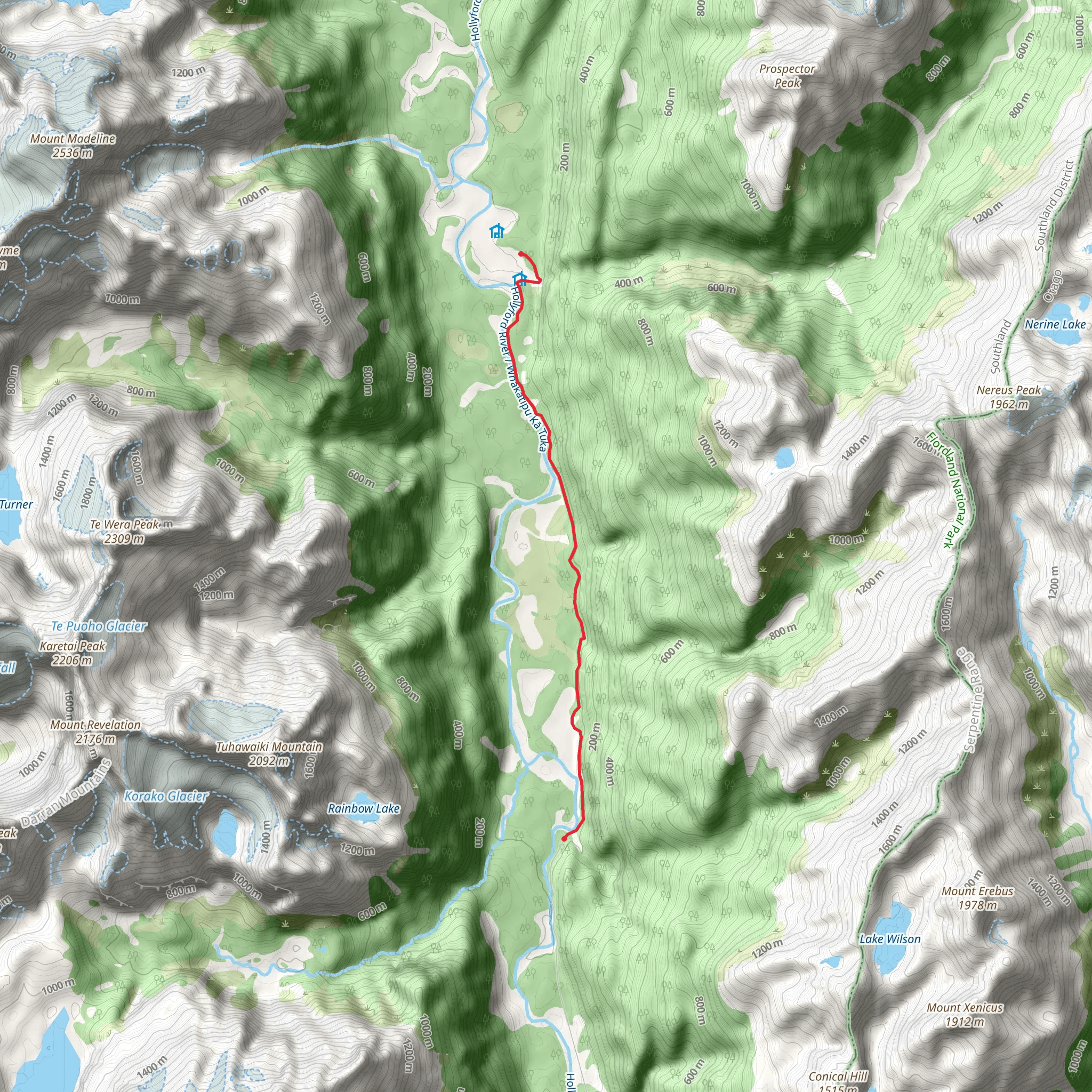 Hollyford Track - Hidden Falls Track mobile static map