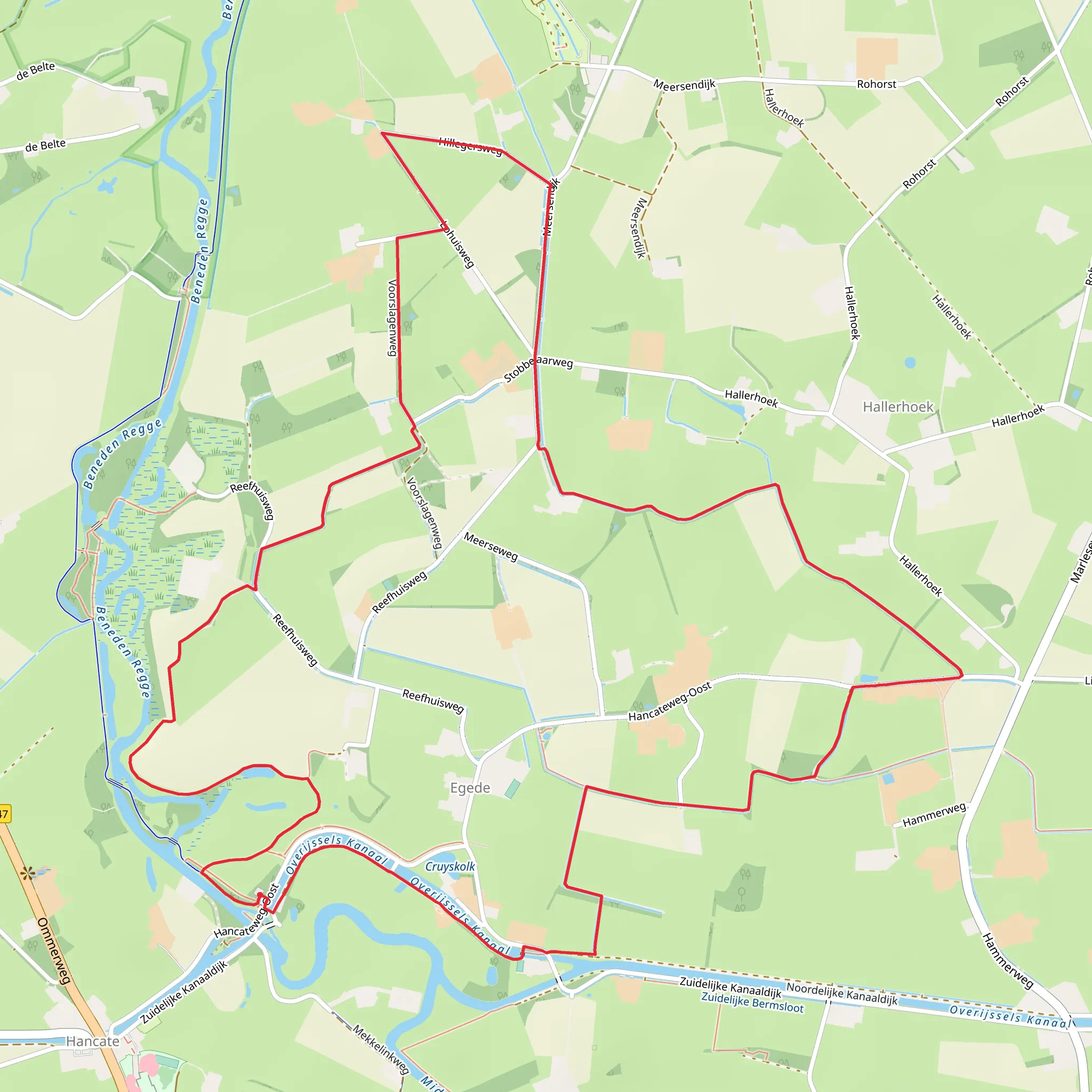 Overijssels Kanaal via Hillegers Weg and Hancateweg-Oost Loop mobile static map