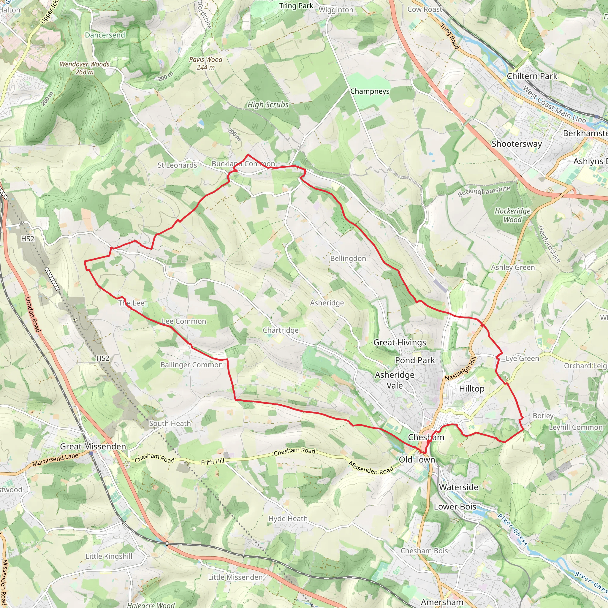 Chesham Circular via Cholesbury mobile static map