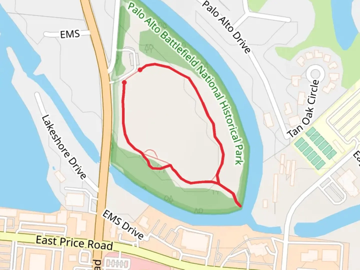 An image depicting the trail Resaca de la Palma Battlefield NHL Loop and its surrounding area.