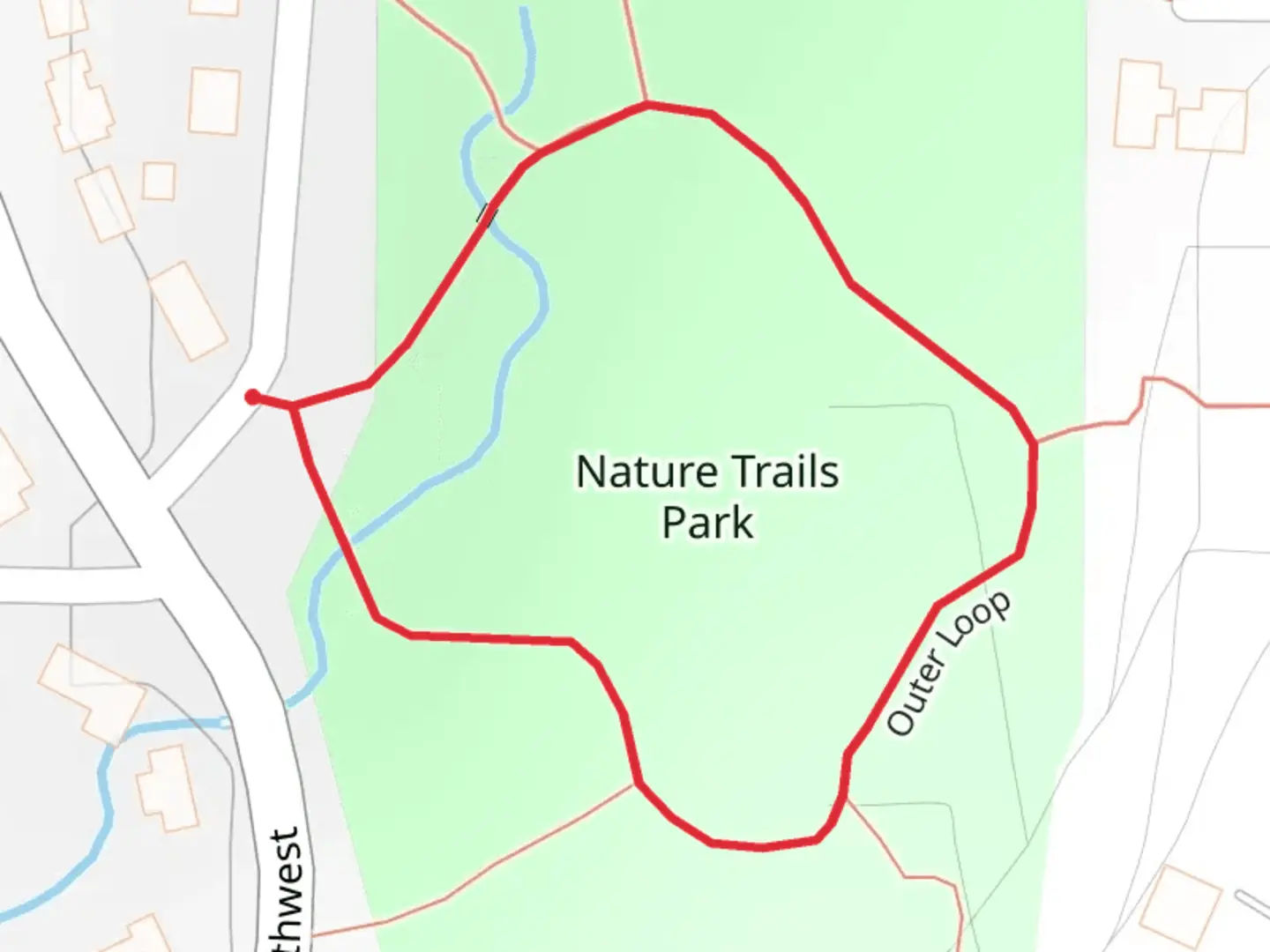 An image depicting the trail Nature Trails Park Loop and its surrounding area.