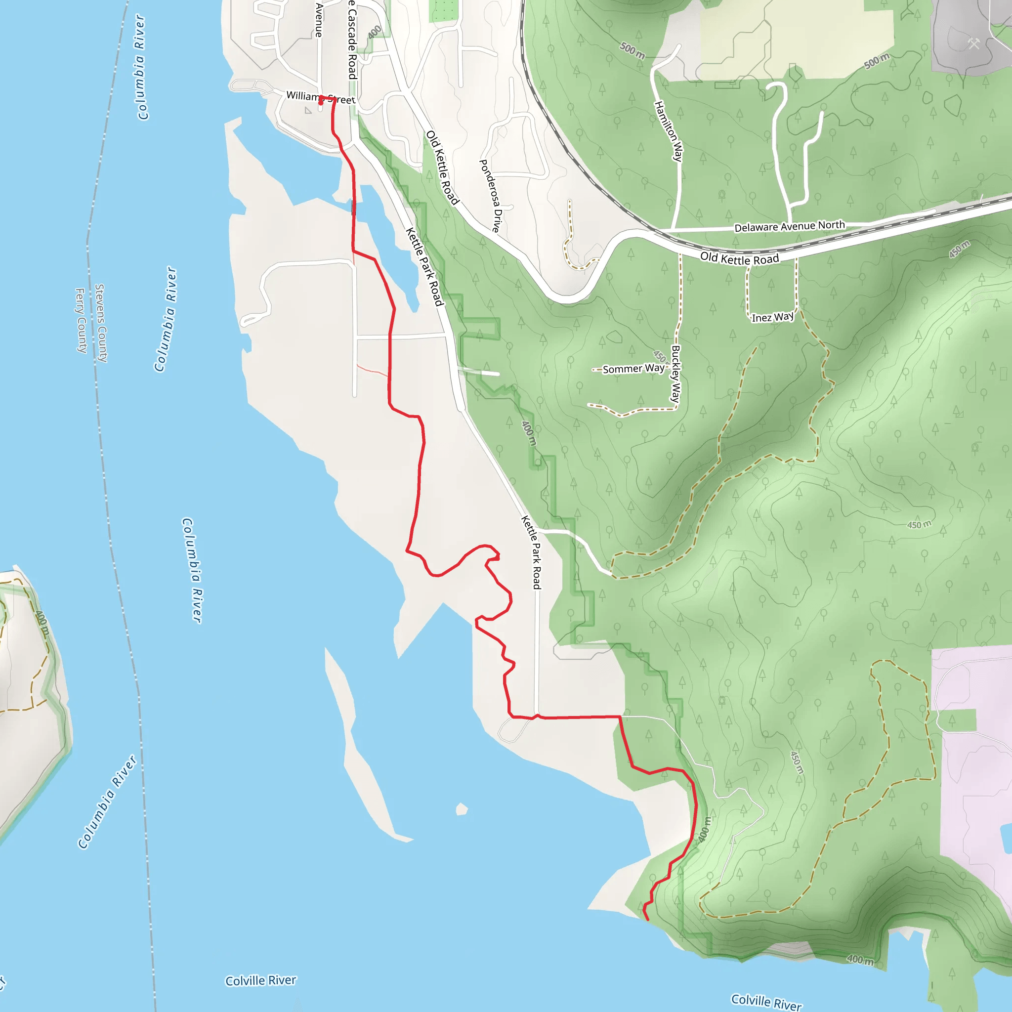 Old Kettle Falls recreation Site and Colville River mobile static map