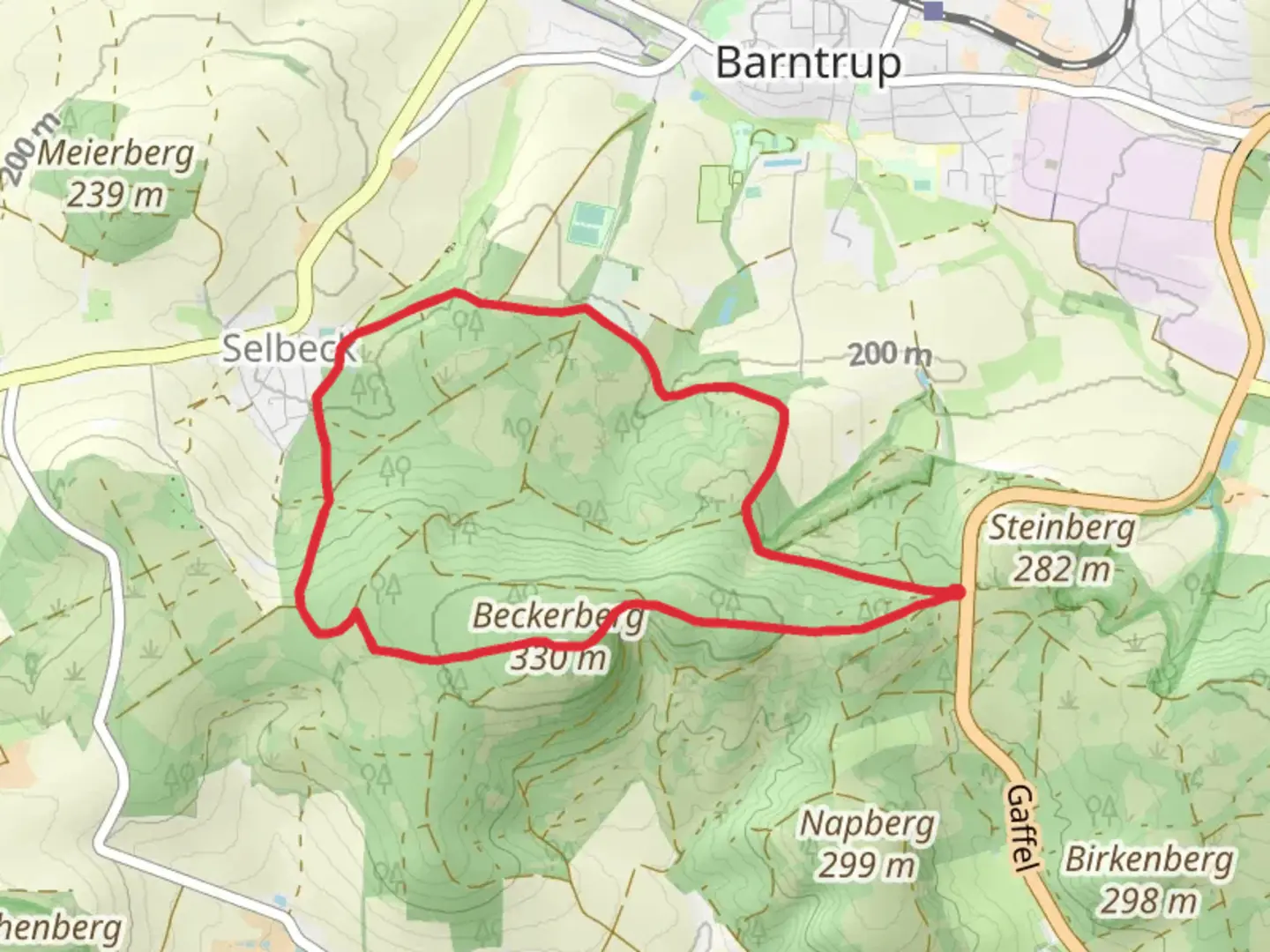 An image depicting the trail Barntruper Kunstpfad and Nelkenweg and its surrounding area.