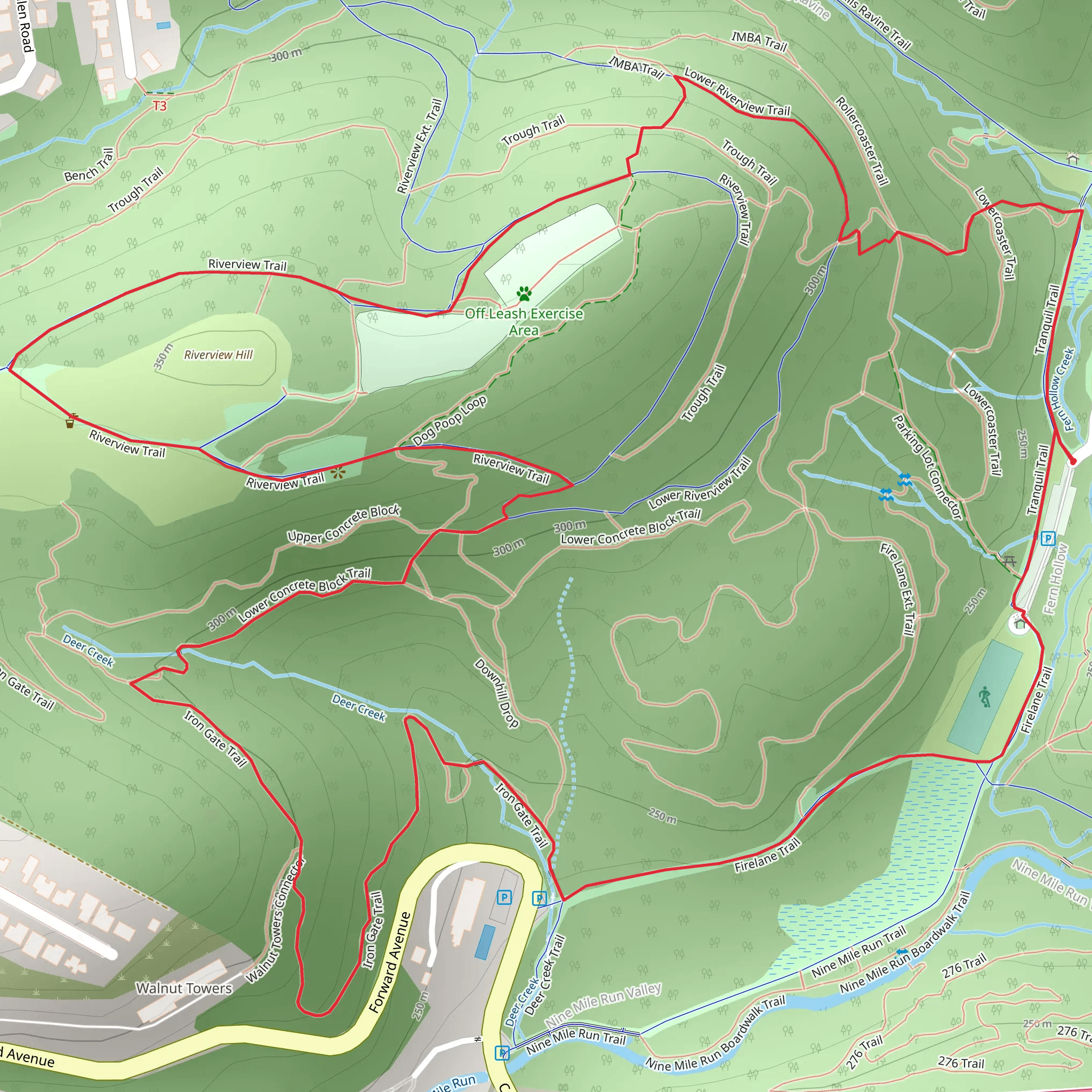 Riverview Hill Loop via Frick Park Trail mobile static map