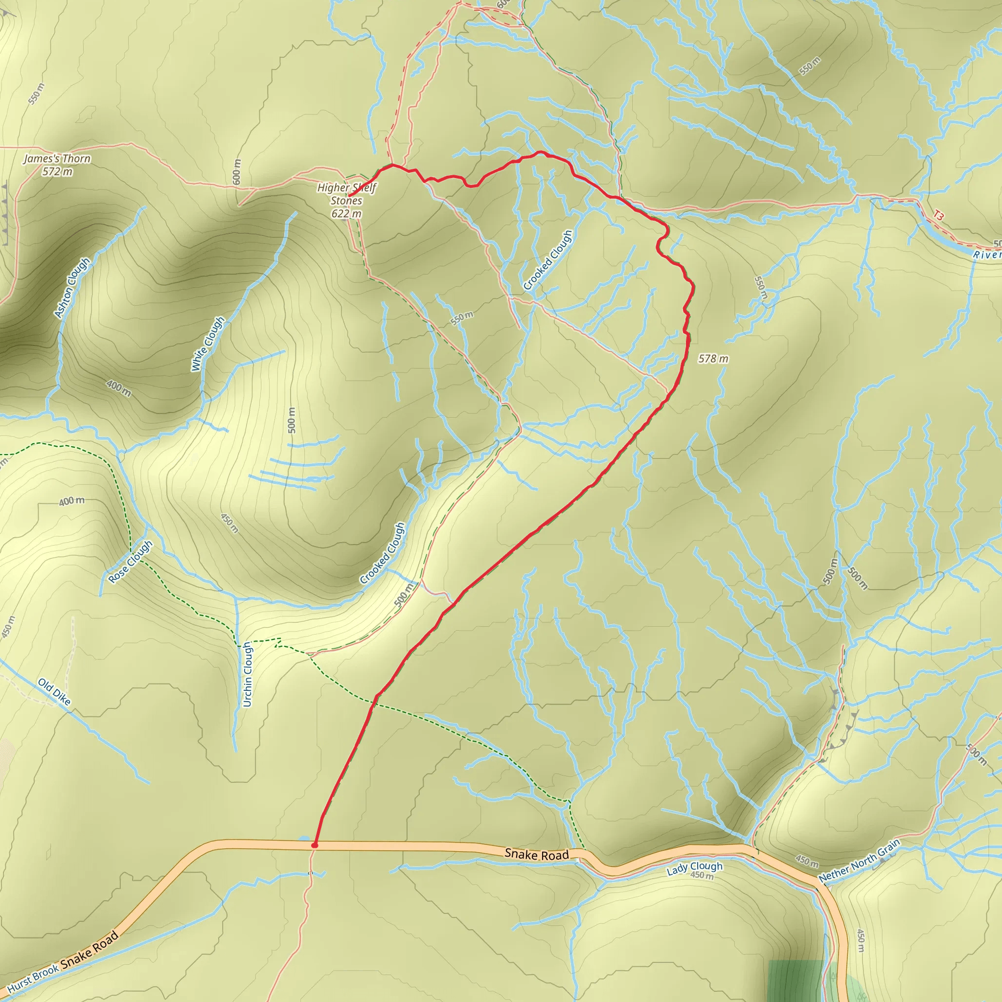 Higher Shelf Stones via Pennine Way mobile static map