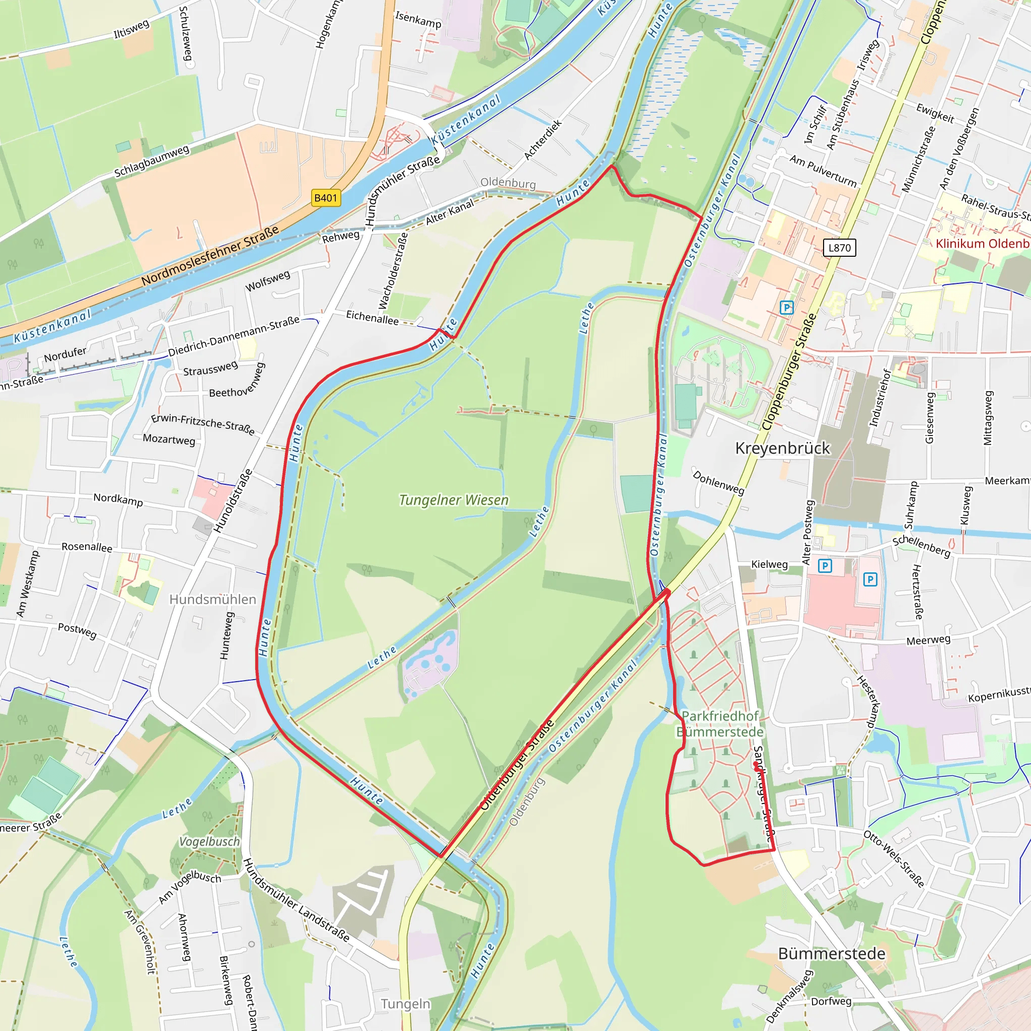 Parkfriedhof Bümmerstede and Tungeler Wiesen Loop mobile static map