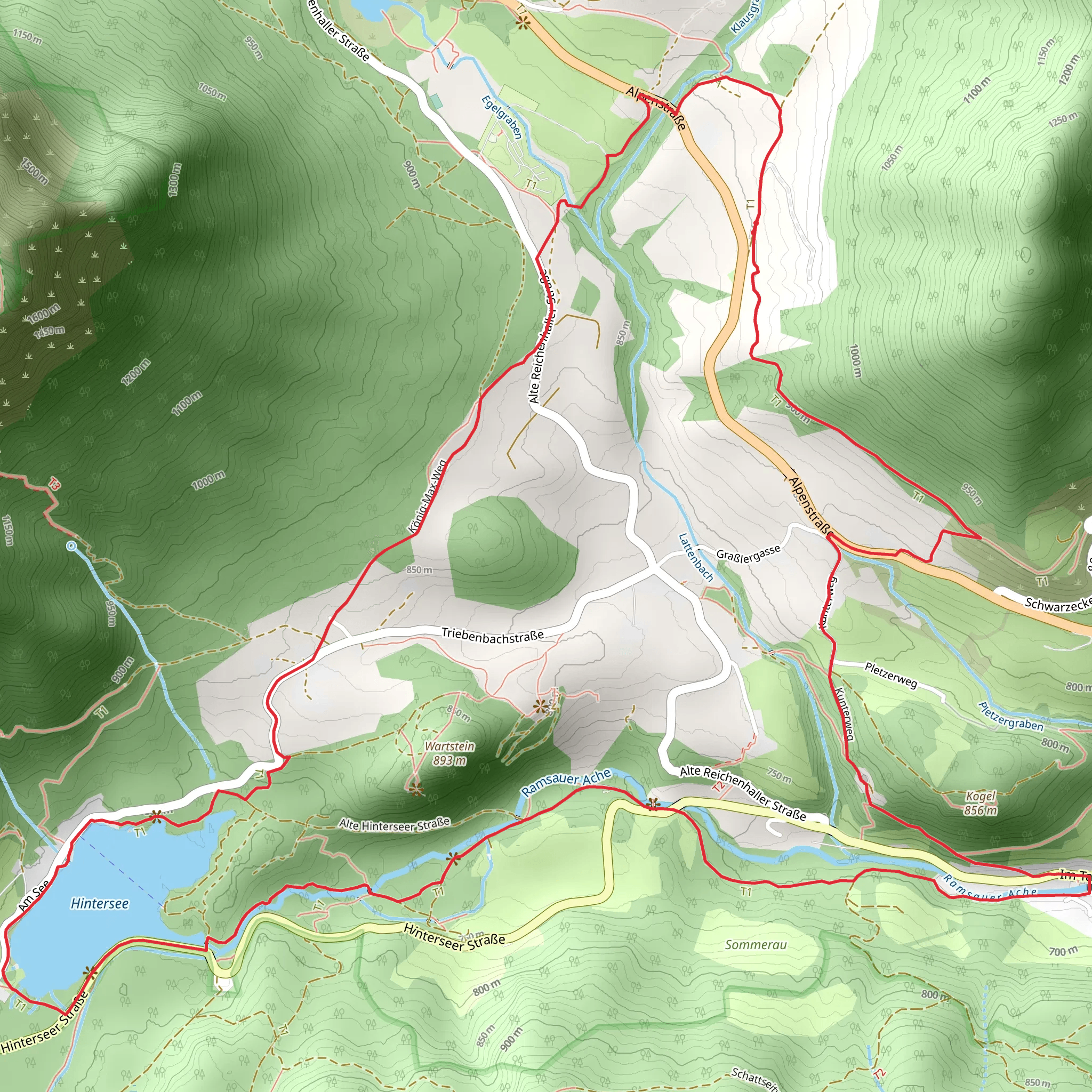Hintersee via SalzAlpenSteig and Wanderweg mobile static map