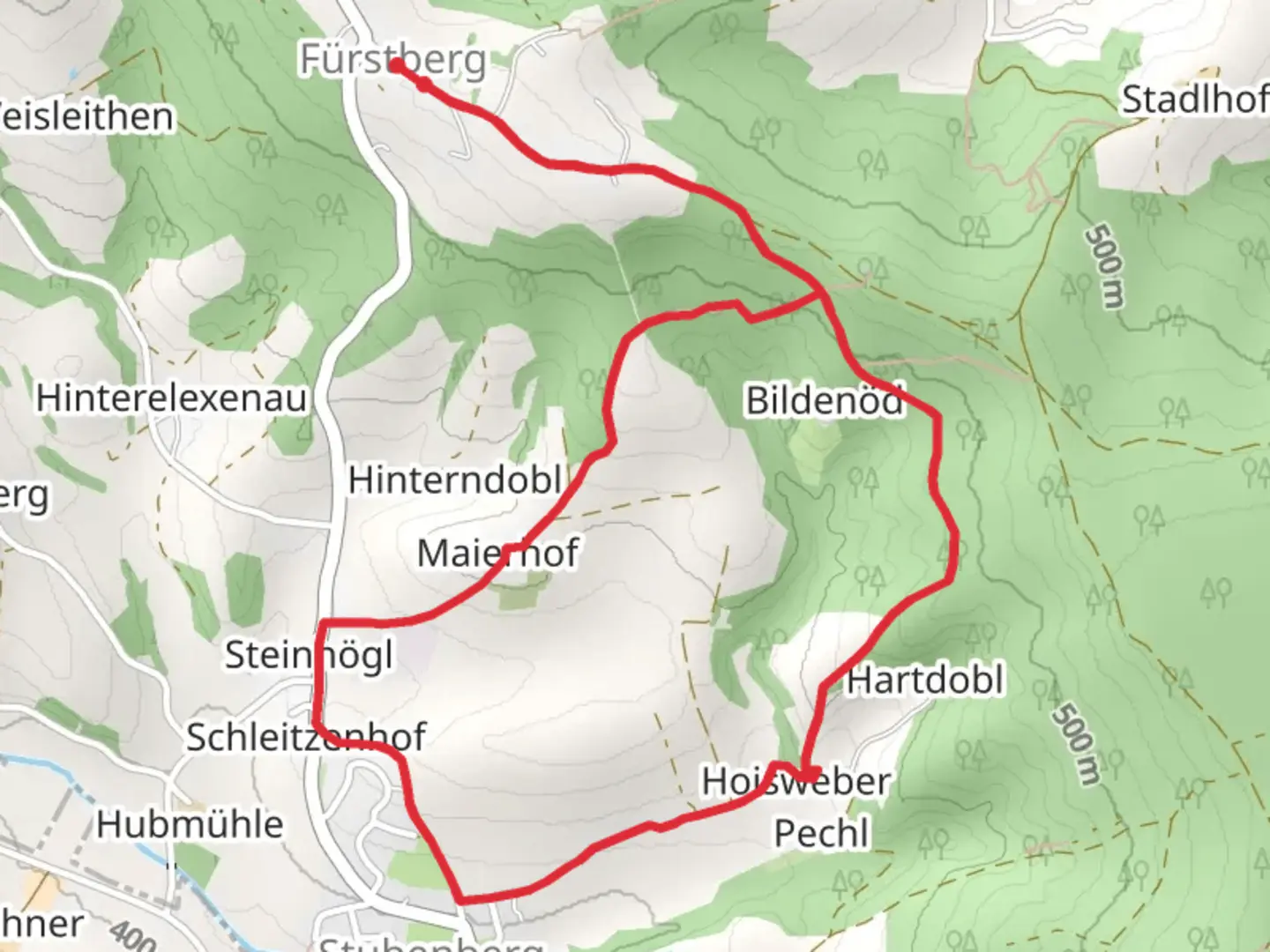 An image depicting the trail Fuerstberg Loop and its surrounding area.