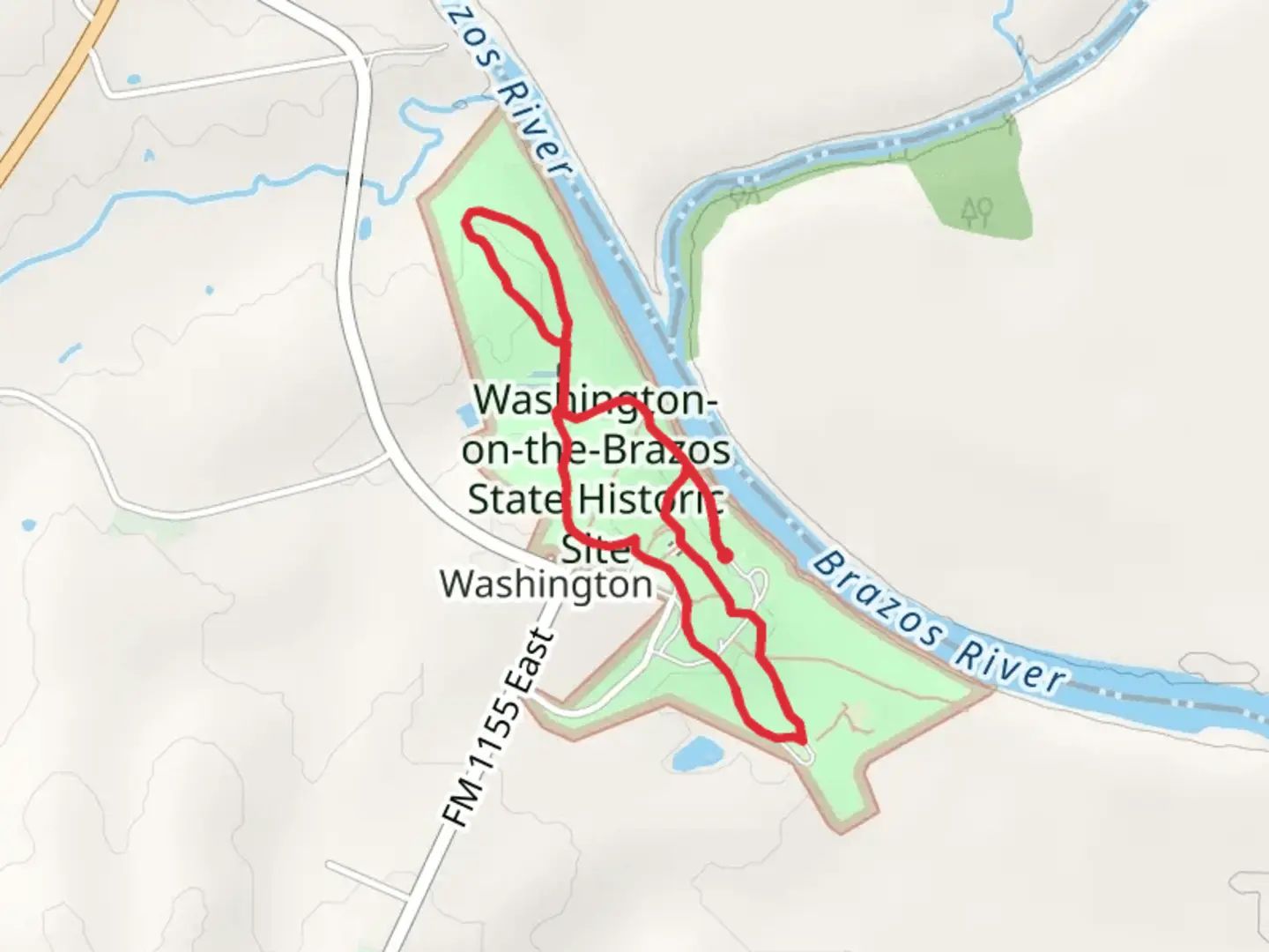 An image depicting the trail Washington Cemetery Road - Brazos River Loop and its surrounding area.