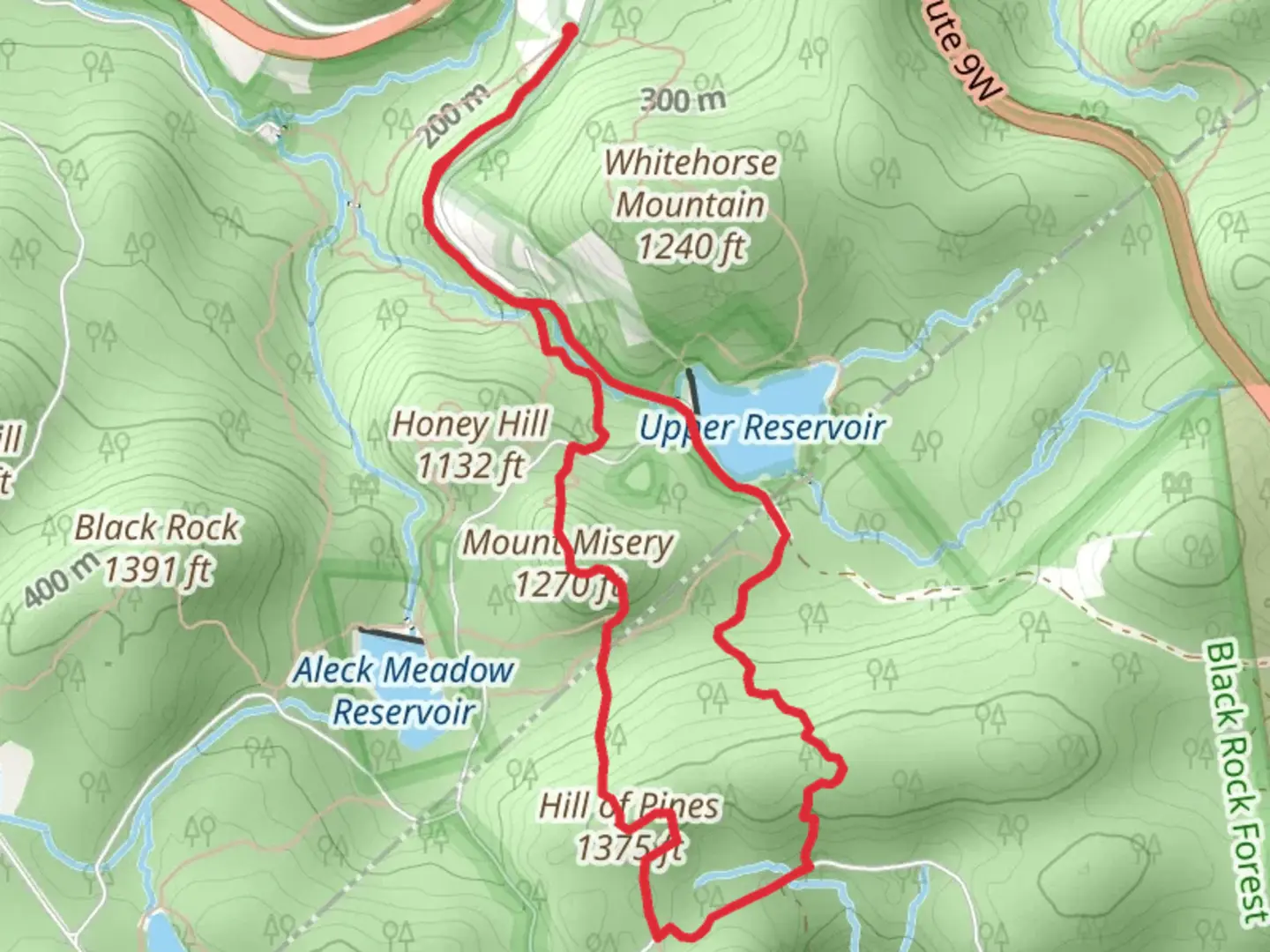 An image depicting the trail Hill of Pines and Upper Reservoir Loop Trail and its surrounding area.