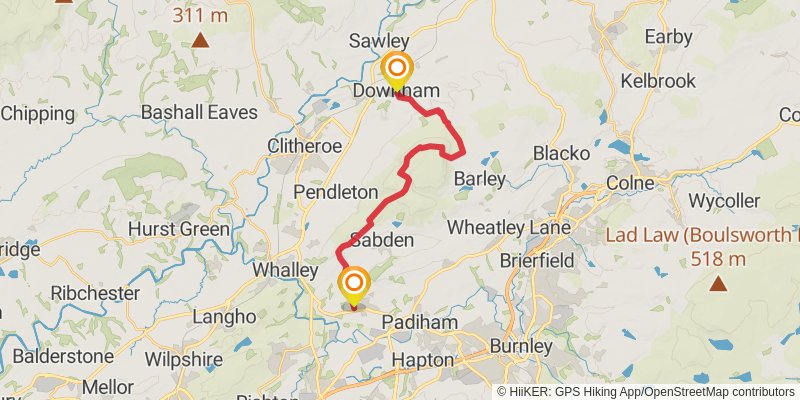 Rawtenstall to Slaidburn Walk in Lancashire stage 2 Map