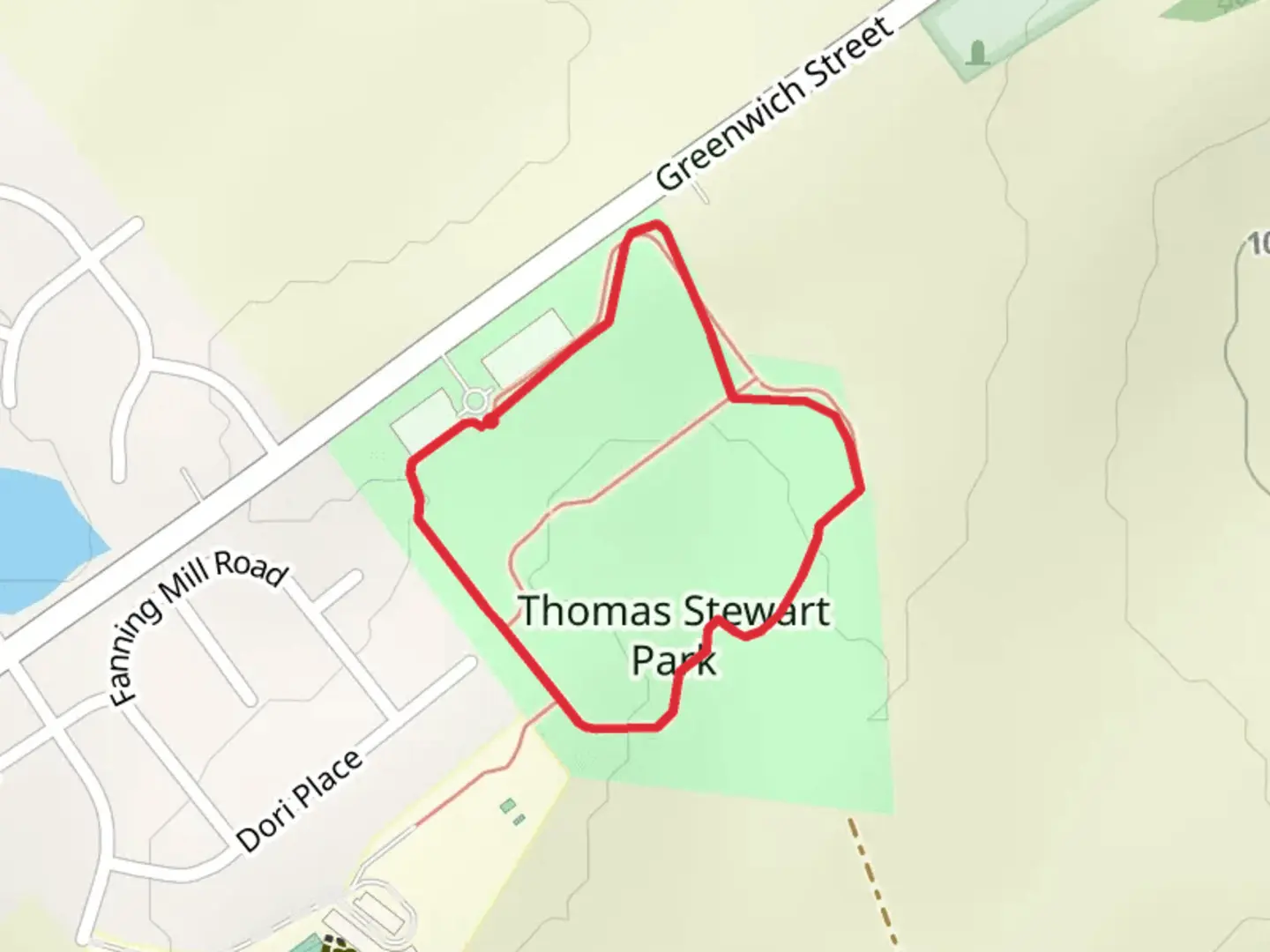 An image depicting the trail Thomas Stewart Park Loop and its surrounding area.