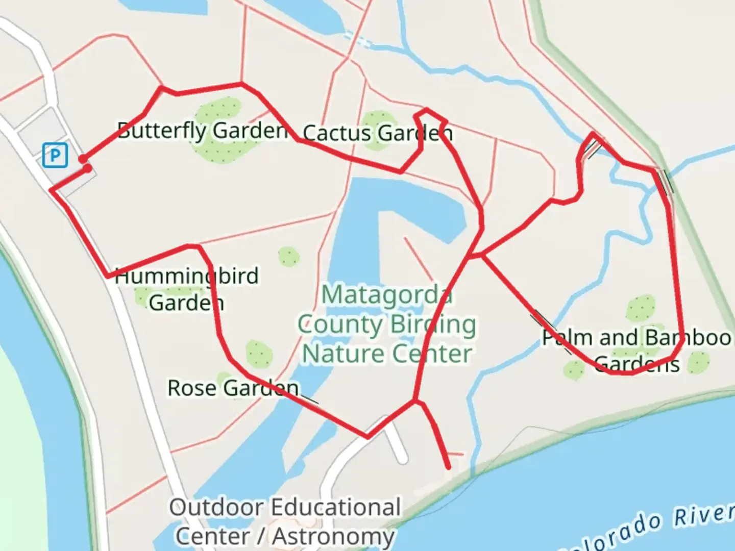 An image depicting the trail Butterfly and Palm and Bamboo Gardens Loop and its surrounding area.