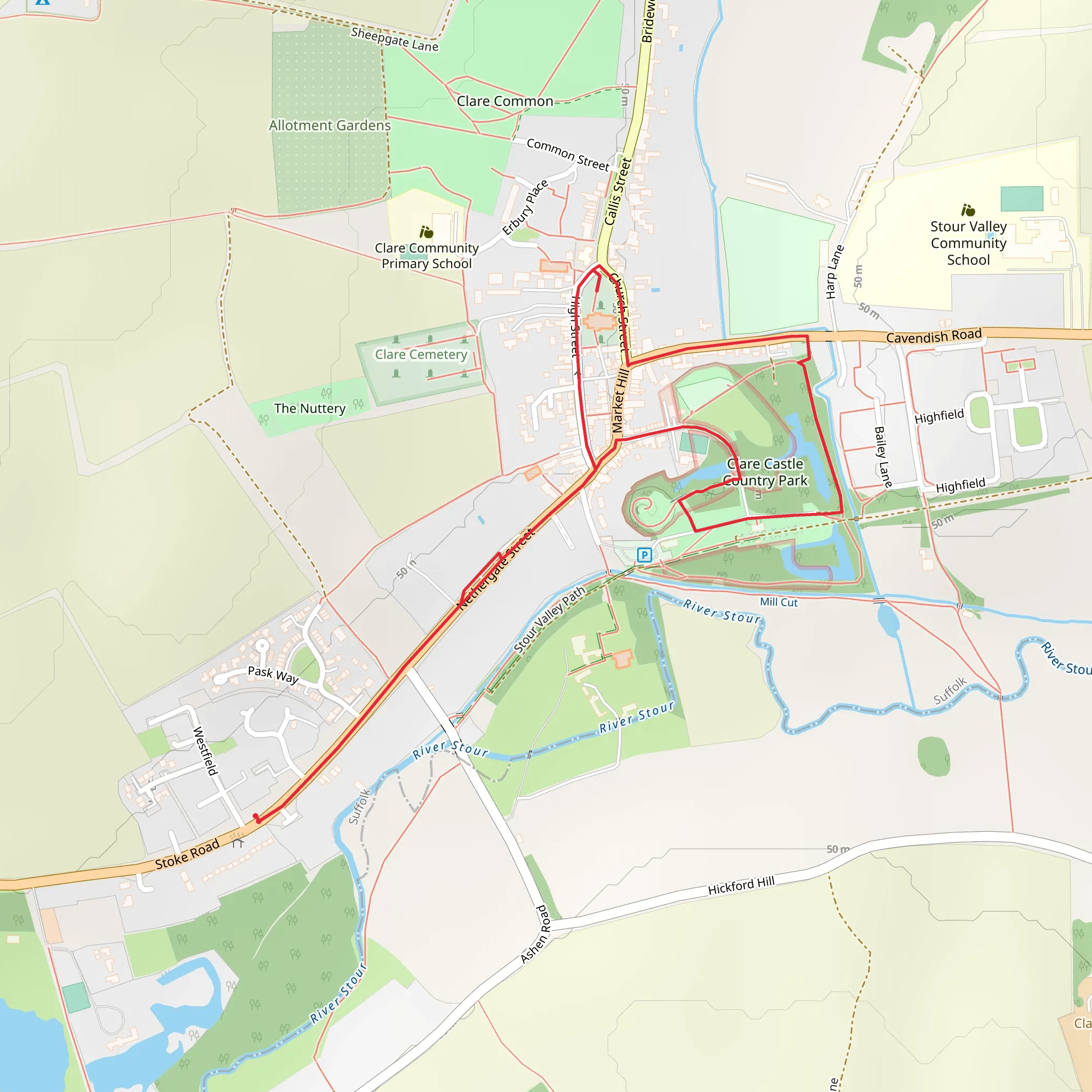 Clare Castle Country Park Loop mobile static map