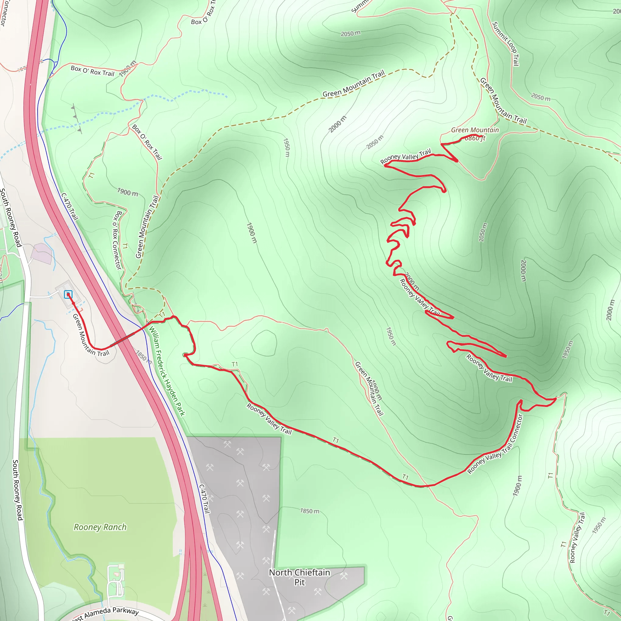 Green Mountain via Rooney Valley Trail mobile static map