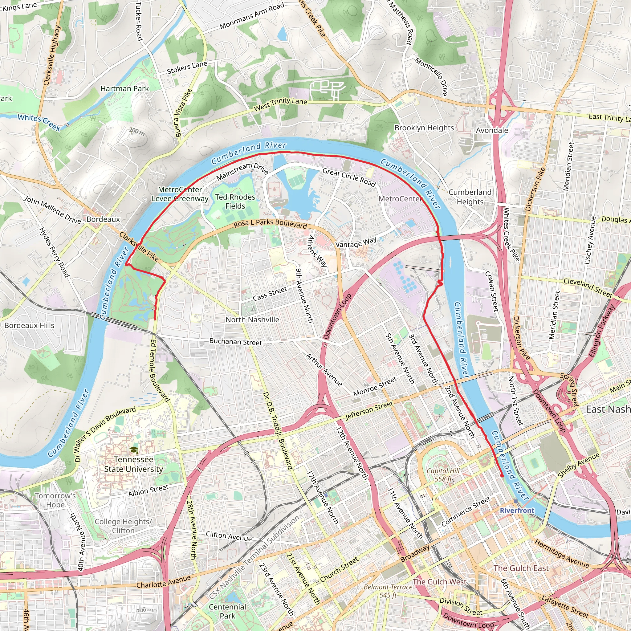 MetroCenter Levee Greenway mobile static map
