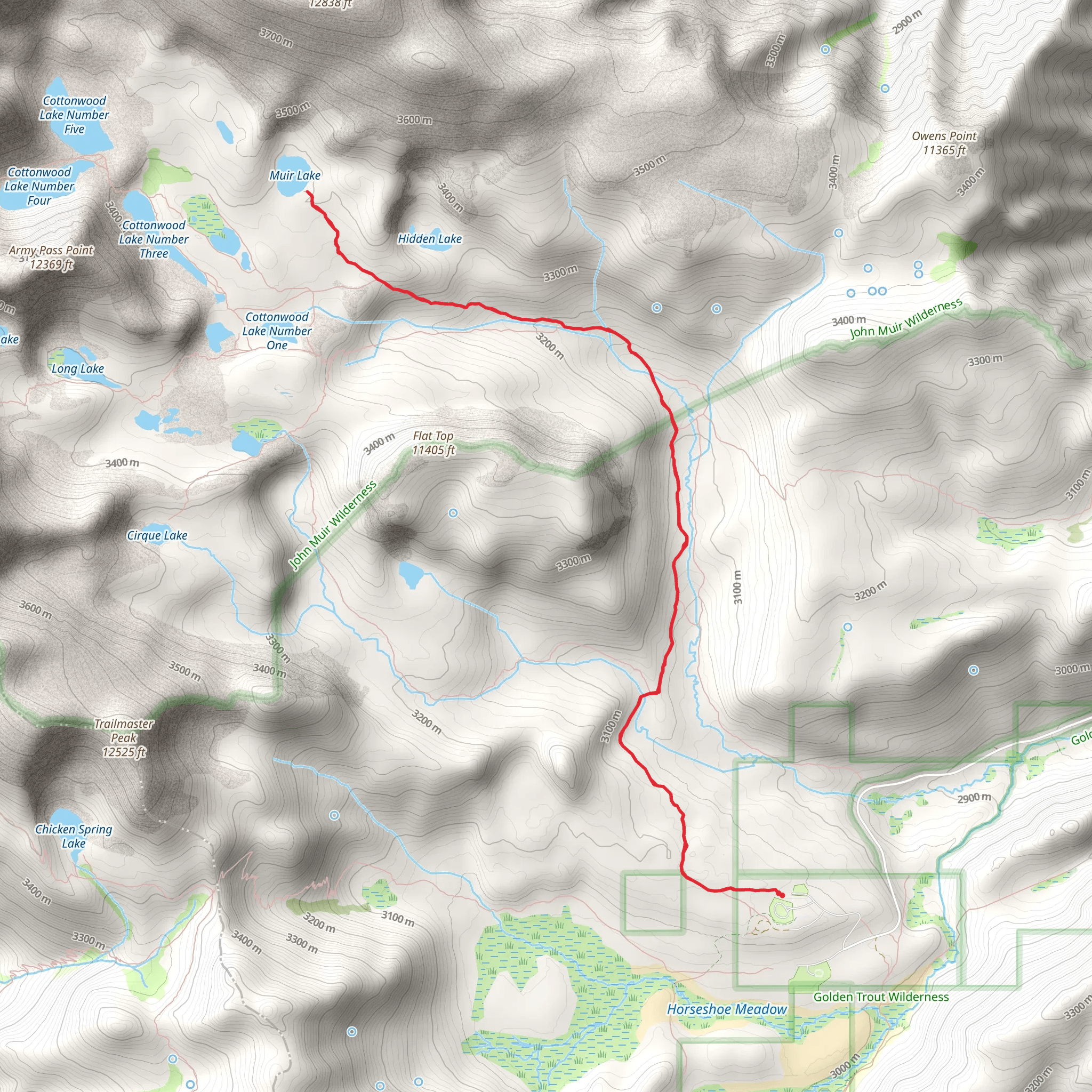 Muir Lake via Cottonwood Lakes Trail mobile static map