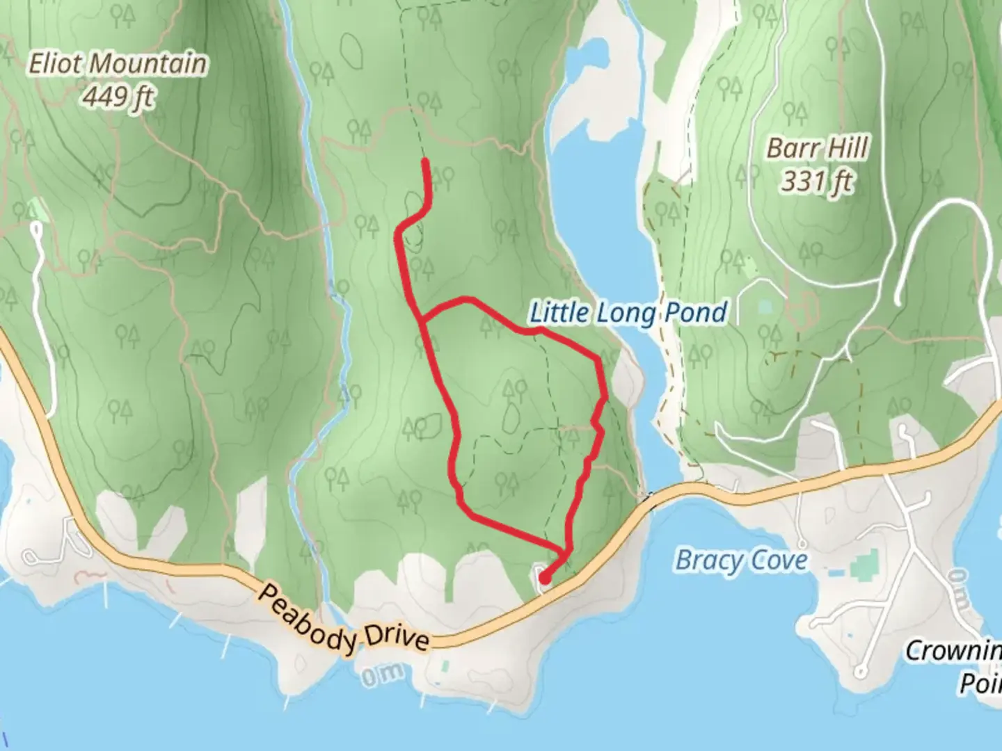 An image depicting the trail Little Long Pond - Carriage Road and its surrounding area.